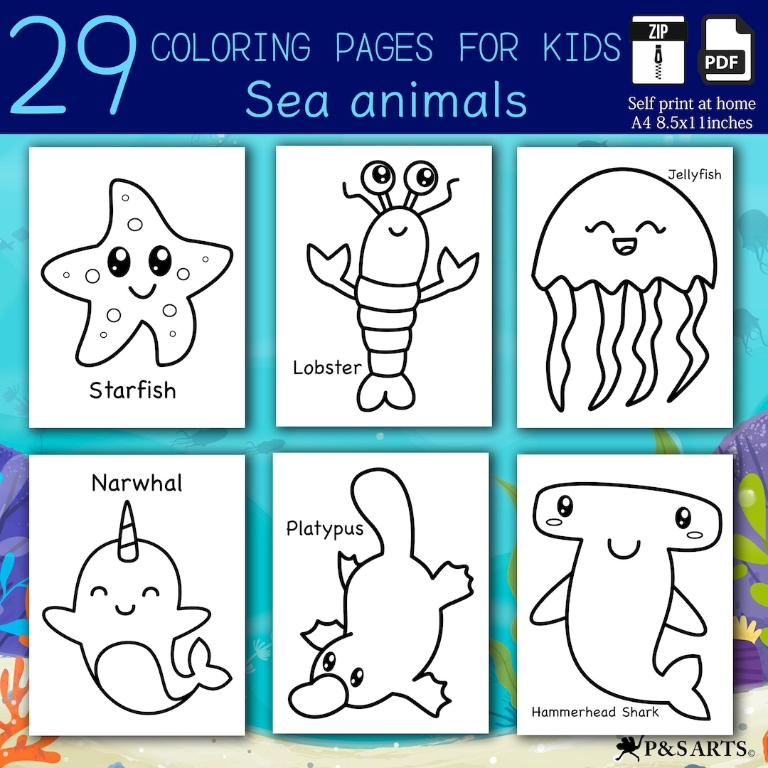 29 Sea Animals Simple And Jumbo Printable Coloring Pages Etsy 29 Sea Animals Simple And Jumbo Printable Coloring Pages Etsy