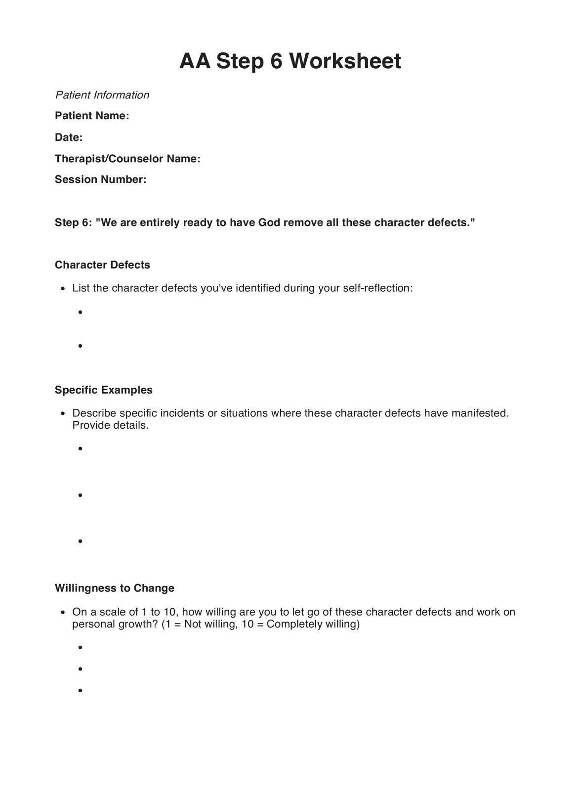AA Step 6 Worksheets Example Free PDF Download AA Step 6 Worksheets Example Free PDF Download