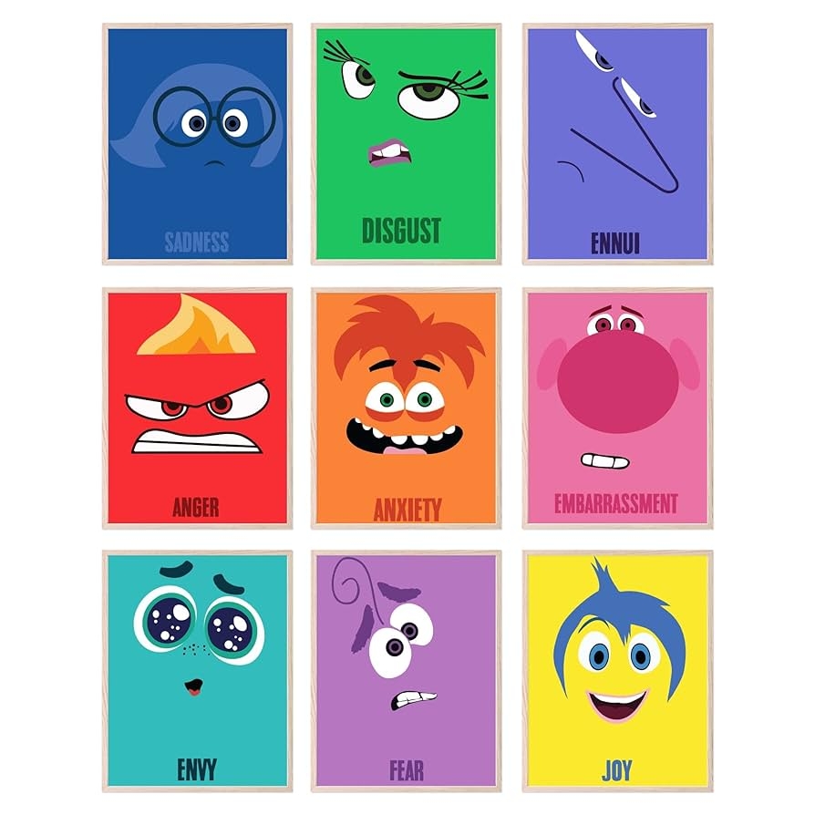 Amazon BigWig Prints Inside Out 2 Poster Inside Out Characters Joy Anger Anxiety Fear Envy Sadness Feelings And Emotions Posters For Classroom Elementary Classroom Wall Decor Unframed Set Of 9 