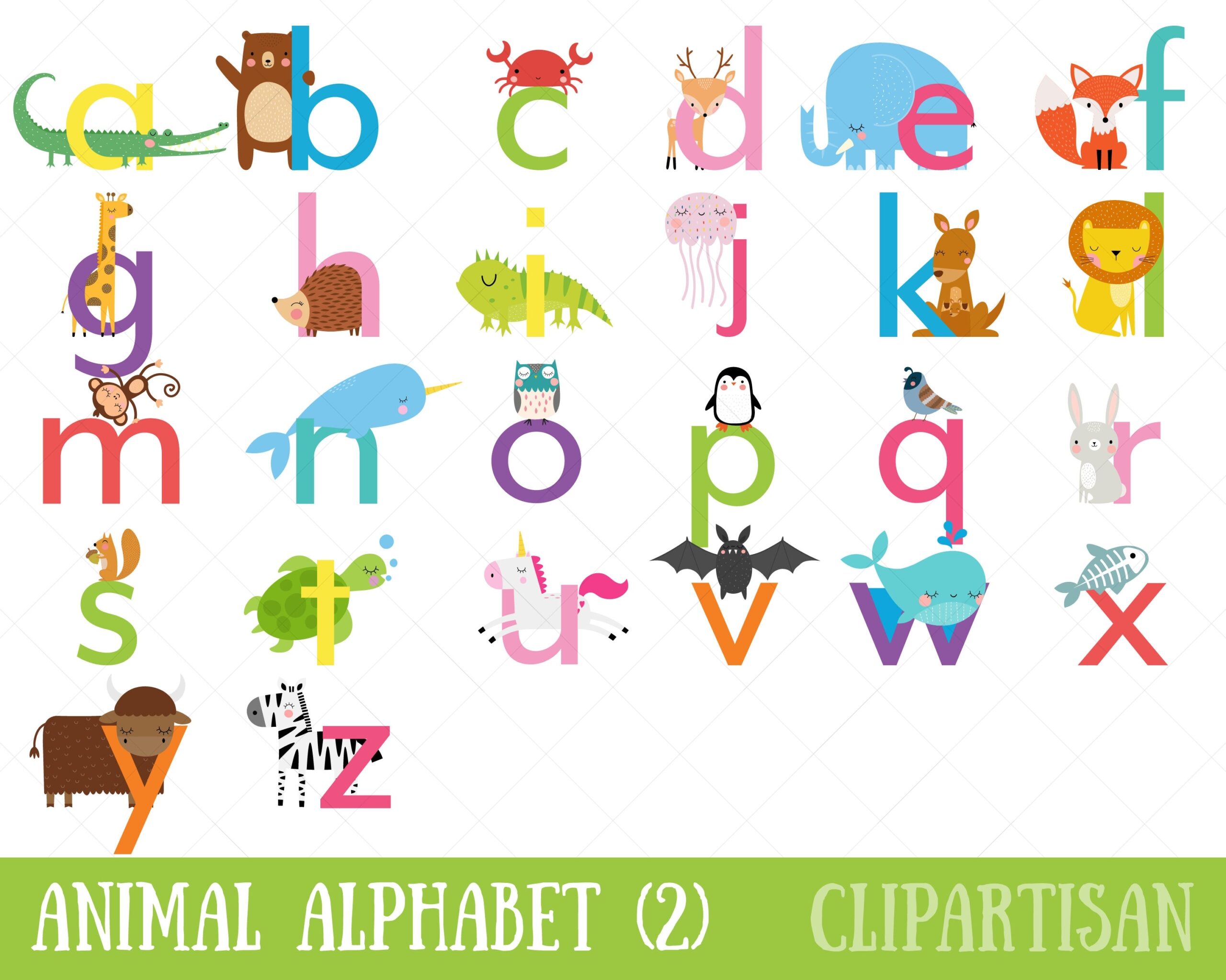 Animal Alphabet Clipart Lowercase Letters Safari Animal Letters Zoo Animal Font Etsy