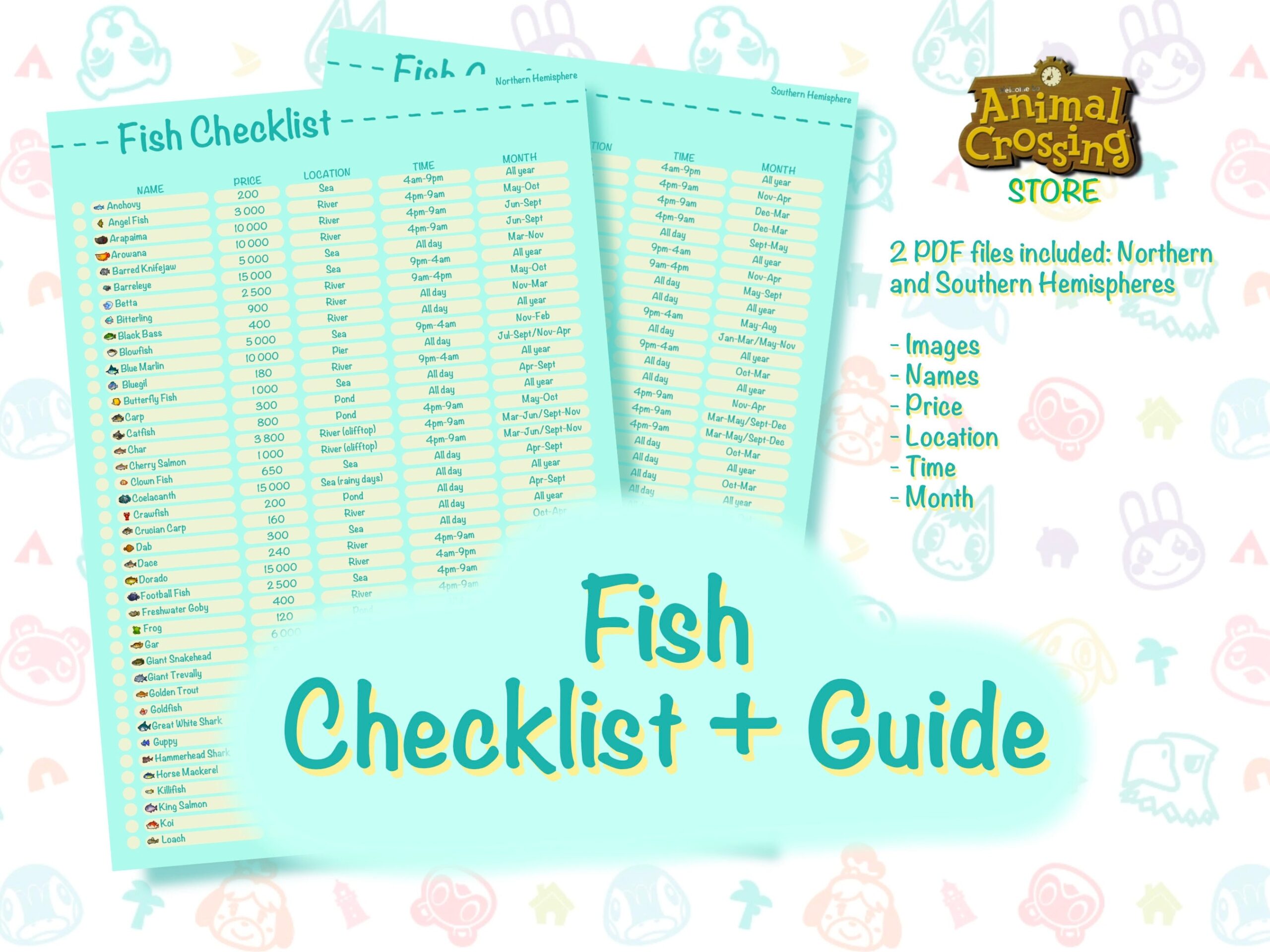 Animal Crossing Fish Checklist Northern And Souther Hemisphere Animal Crossing New Horizons Guide ACNH Game Printable List Etsy Animal Crossing Fish Checklist Northern And Souther Hemisphere Animal Crossing New Horizons Guide ACNH Game Printable List Etsy