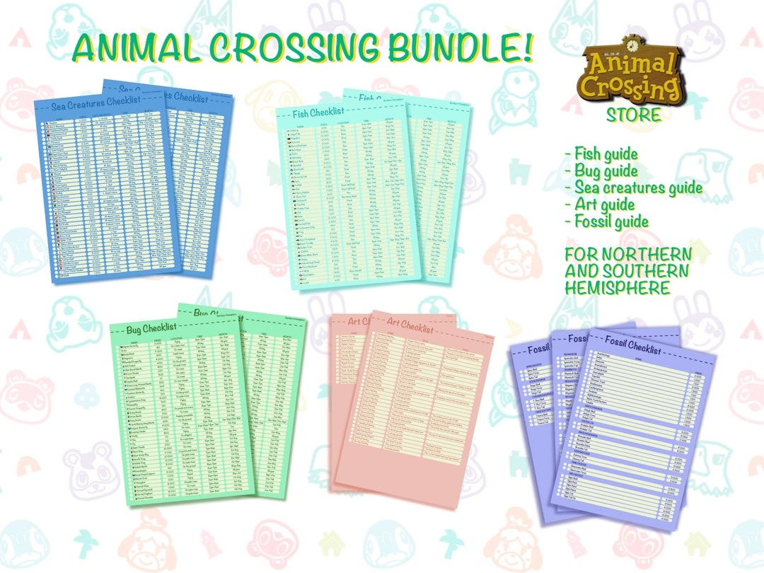 Animal Crossing New Horizons Guide Bundle Fish Bug Sea Creatures Art And Fossil Guide And Check List ACNH Game printable Download Etsy Animal Crossing New Horizons Guide Bundle Fish Bug Sea Creatures Art And Fossil Guide And Check List ACNH Game printable Download Etsy