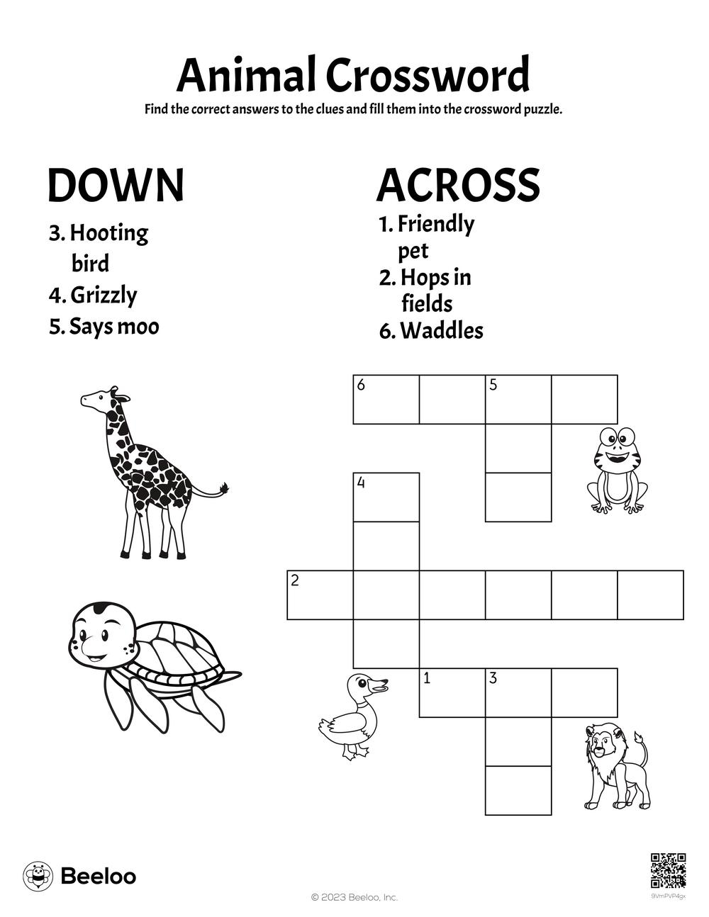 animal crossword puzzle printable animal crossword puzzle printable