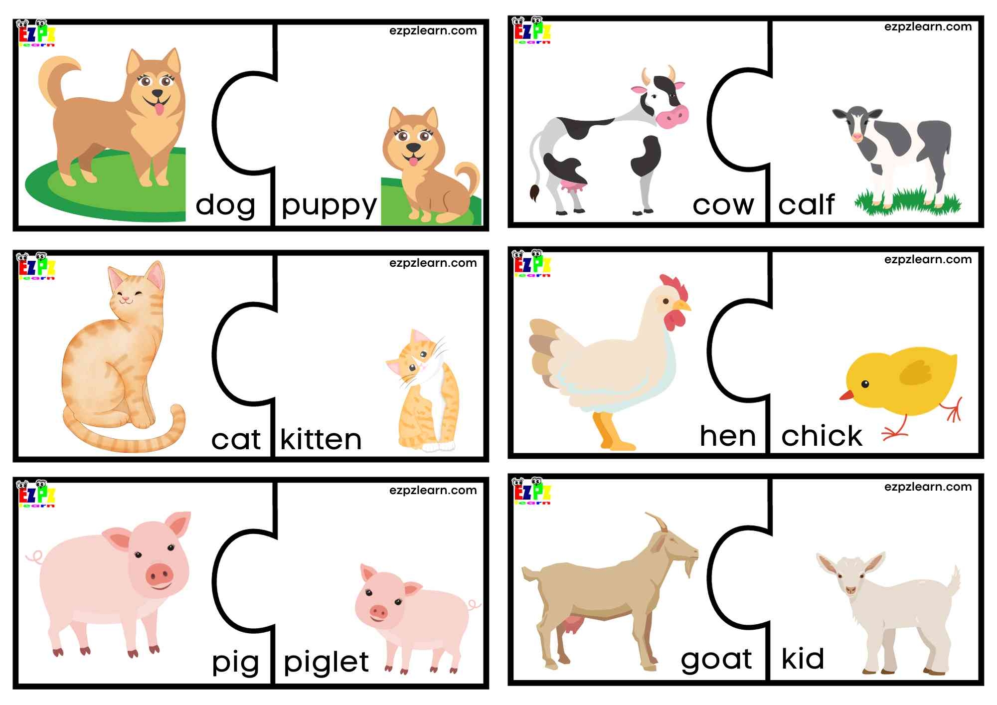 Animals And Their Young Puzzle Match Game 1 For Preschool Kindergarten And English Language Learners Free Printable Ezpzlearn Animals And Their Young Puzzle Match Game 1 For Preschool Kindergarten And English Language Learners Free Printable Ezpzlearn