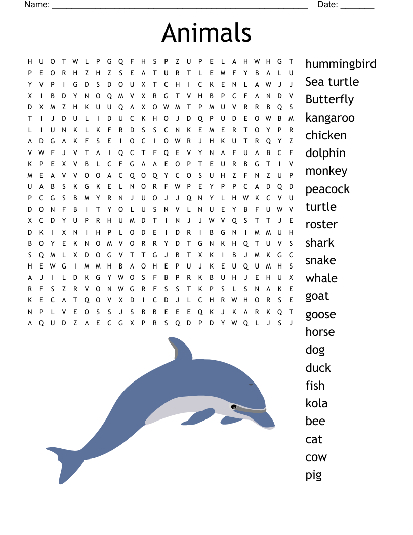 Animals Word Search WordMint Animals Word Search WordMint
