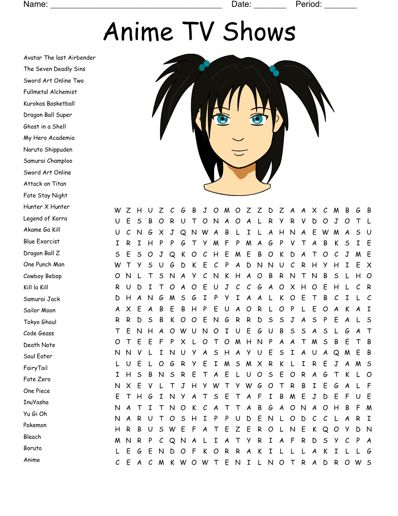 Anime Manga Crosswords Word Searches Bingo Cards WordMint Anime Manga Crosswords Word Searches Bingo Cards WordMint