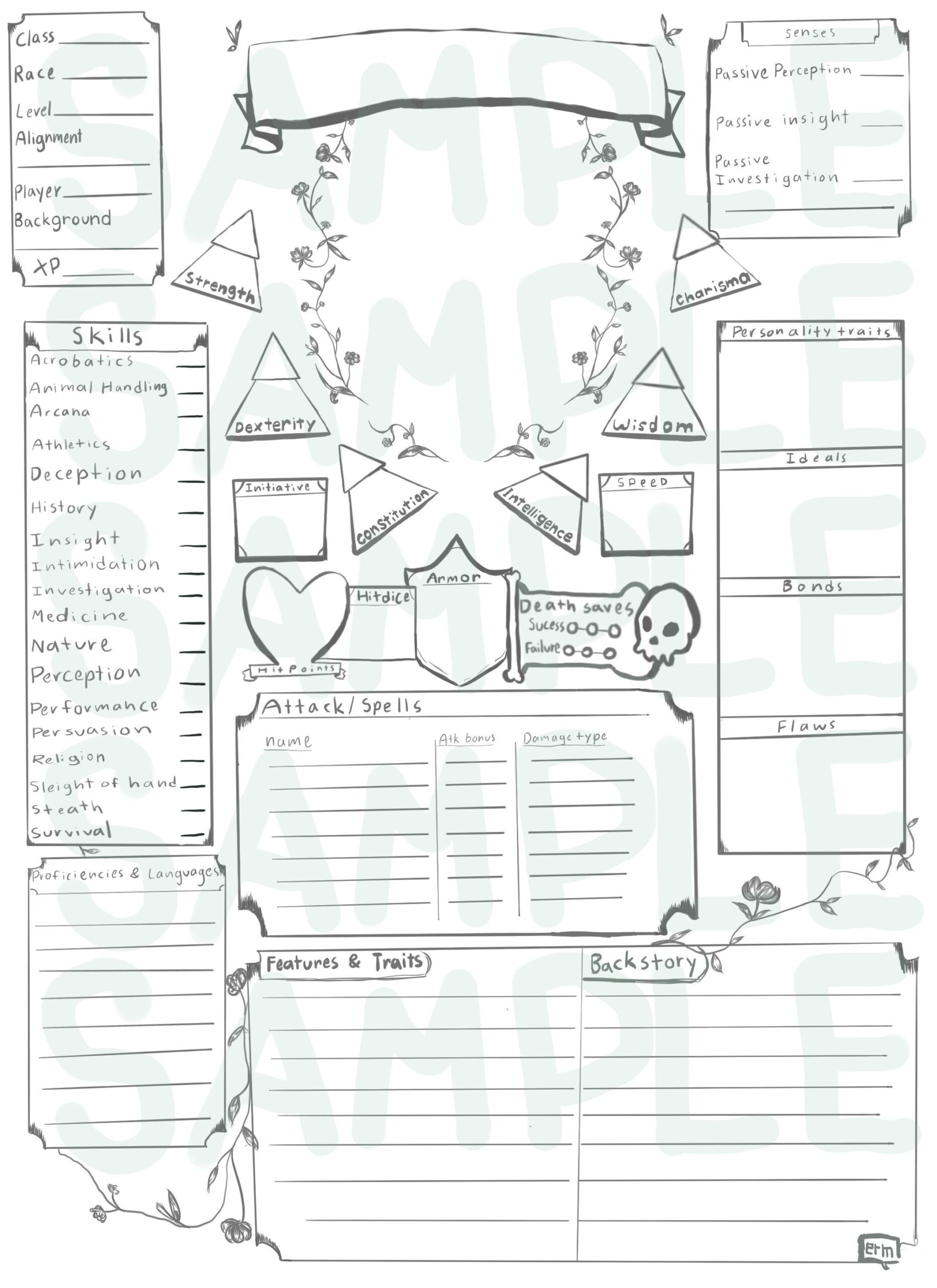 Blank Original D D Character Sheet Etsy