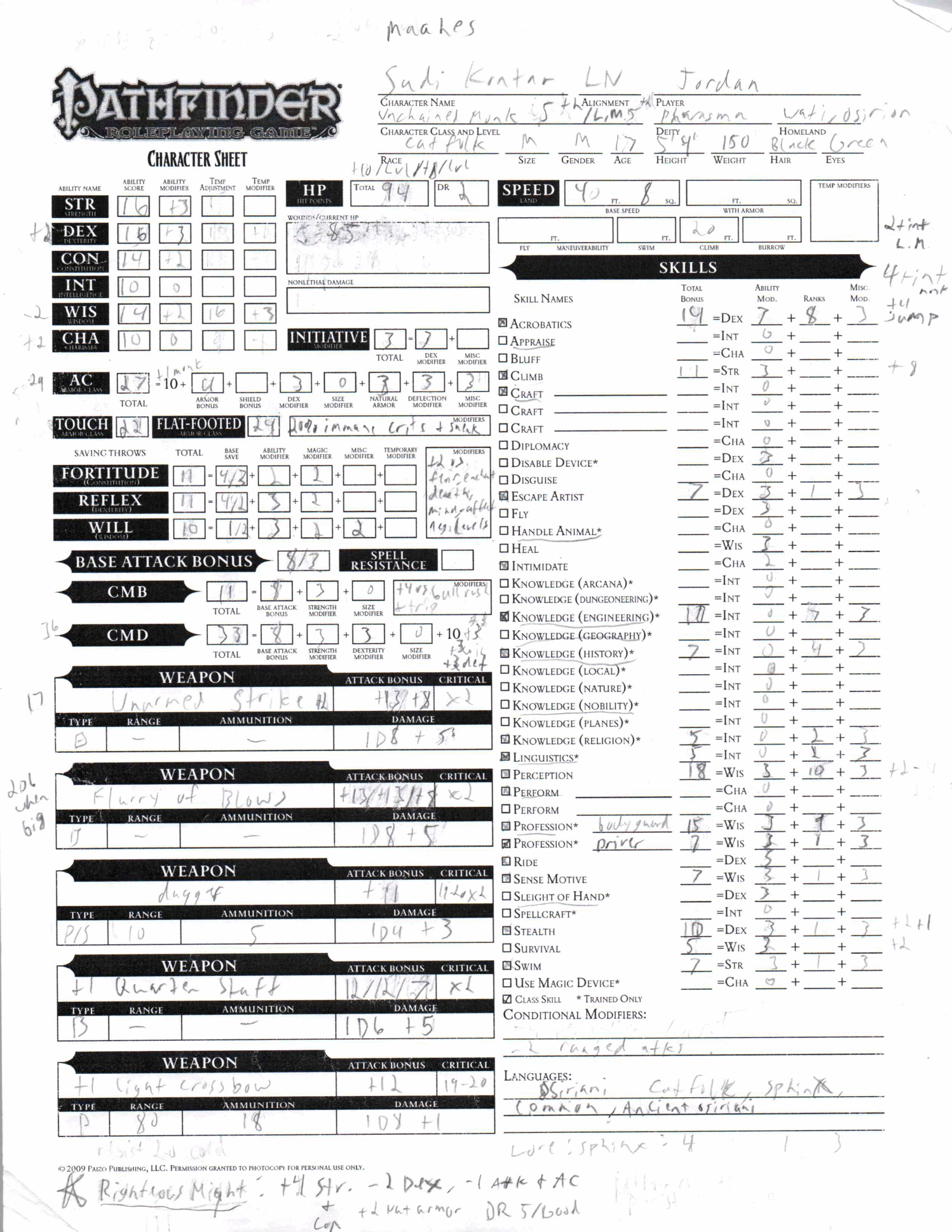 Character Sheet Sudi 10th Level Find The Path Ventures
