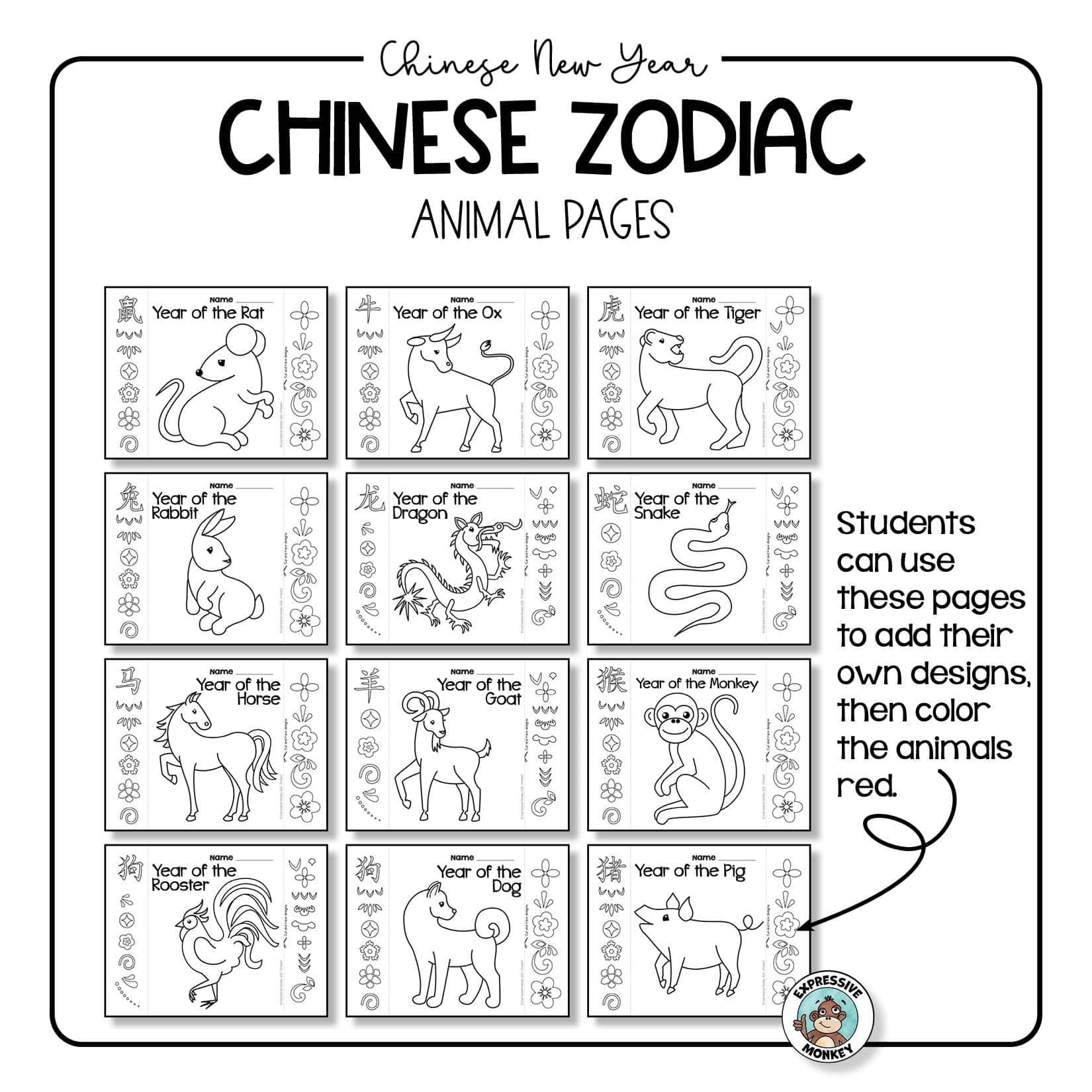 Chinese Zodiac Animals Coloring Pages Chinese Zodiac Animals Coloring Pages