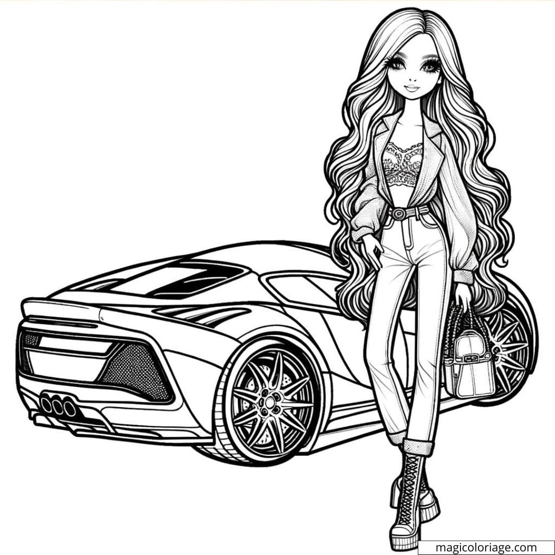 Coloring Barbie With A Sports Car Free Drawing Coloring Barbie With A Sports Car Free Drawing