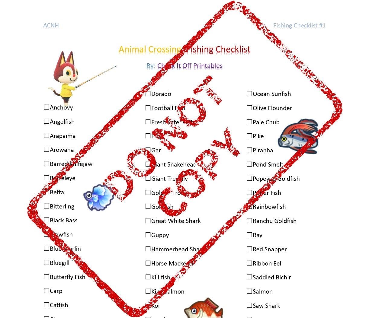 Complete Fish Checklist For Animal Crossing New Horizons option 1 Etsy Complete Fish Checklist For Animal Crossing New Horizons option 1 Etsy