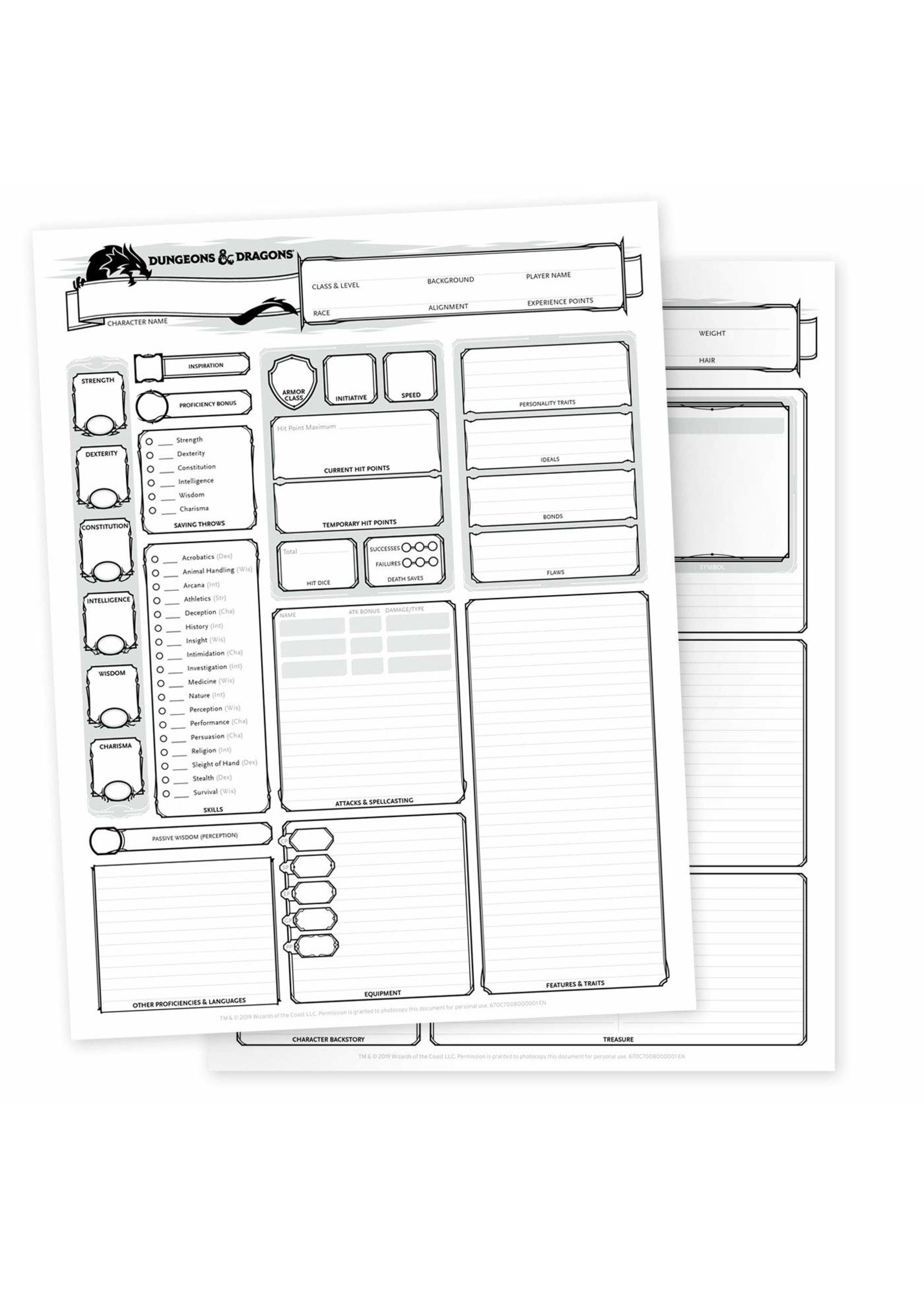 D D 5th Edition Character Sheets IRL Game Shop D D 5th Edition Character Sheets IRL Game Shop