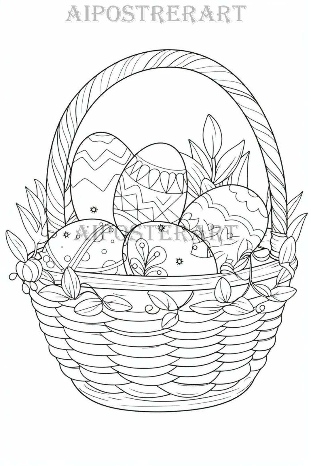 Easter Basket And Eggs Coloring Sheet For Kids Printable Coloring Page Digital Coloring File High Res 5376x8064 Pixels Etsy