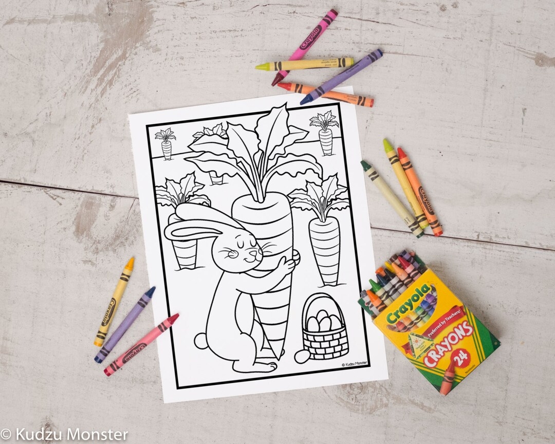 Easter Bunny Printable Coloring Page Coloring Sheet Activity Easter Bunny Hugging Giant Carrot Instant Download Print At Home Etsy