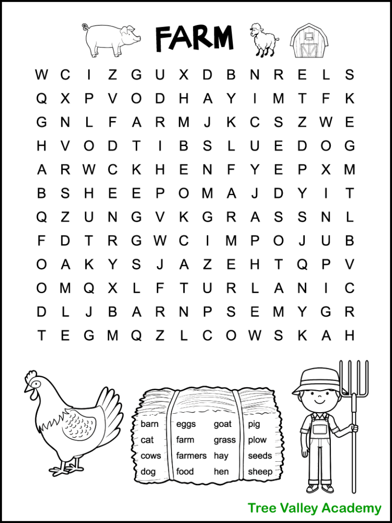 Easy Farm Word Search Tree Valley Academy Easy Farm Word Search Tree Valley Academy