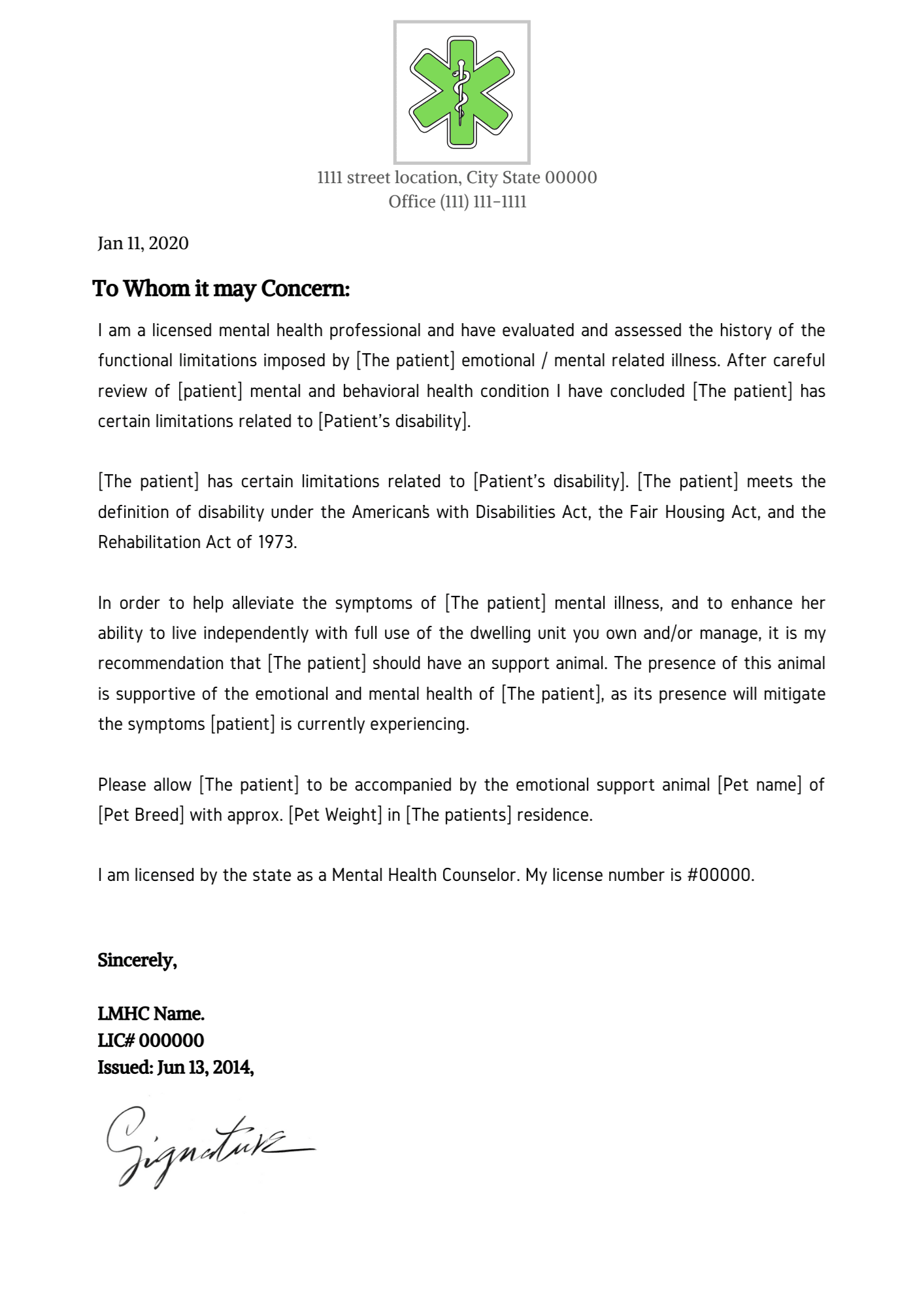 Emotional Support Animal ESA Letter Sample Fast ESA Letter Emotional Support Animal ESA Letter Sample Fast ESA Letter