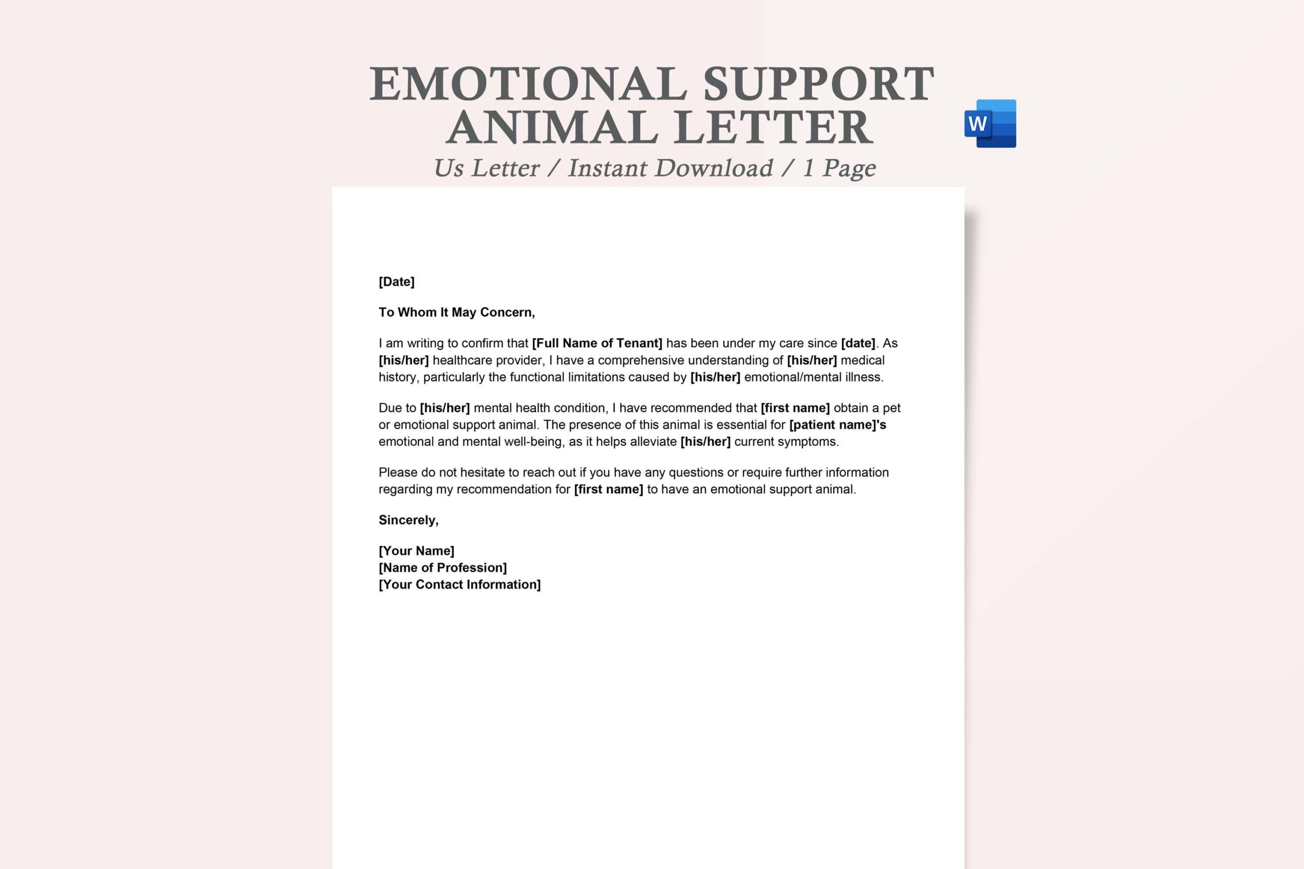 printable emotional support animal letter printable emotional support animal letter