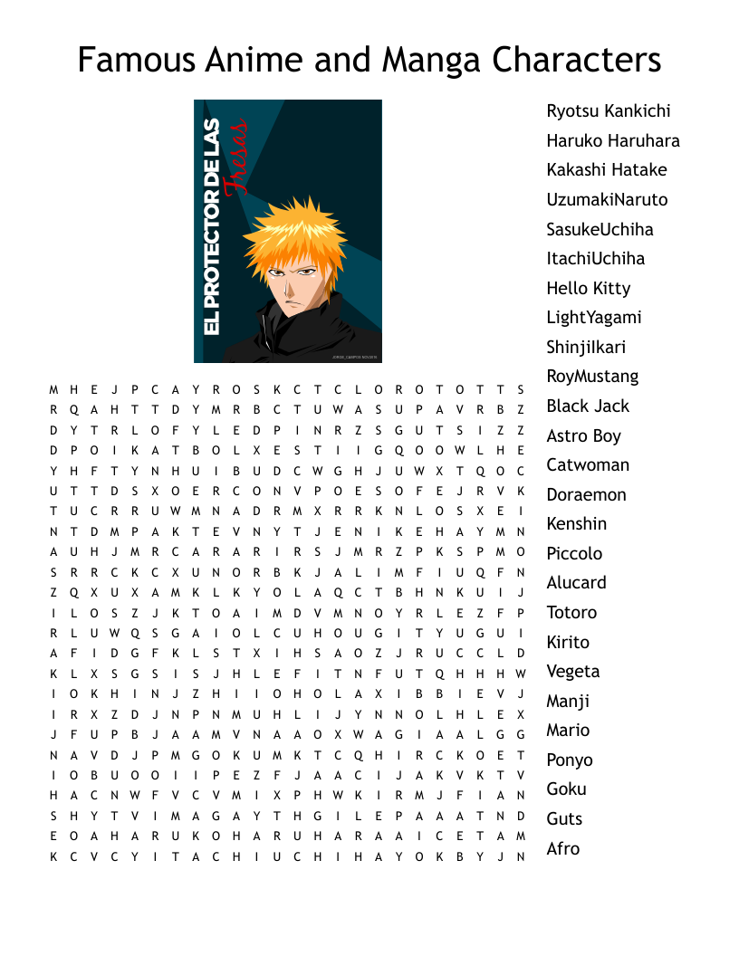 Famous Anime And Manga Characters Word Search WordMint Famous Anime And Manga Characters Word Search WordMint