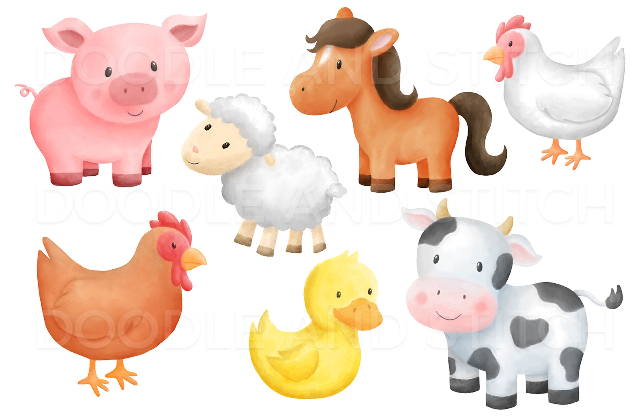 Farm Animal Watercolor Clipart By Doodle Art TheHungryJPEG Farm Animal Watercolor Clipart By Doodle Art TheHungryJPEG
