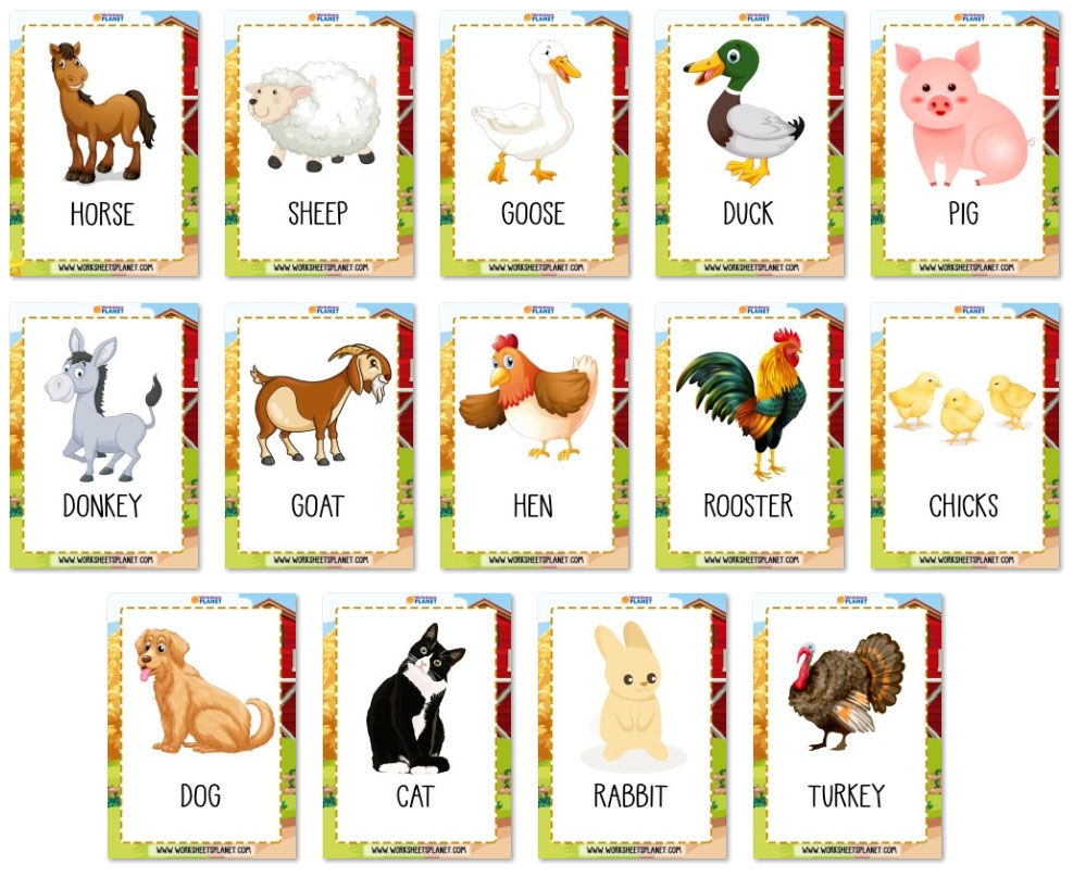 printable farm animal flash cards