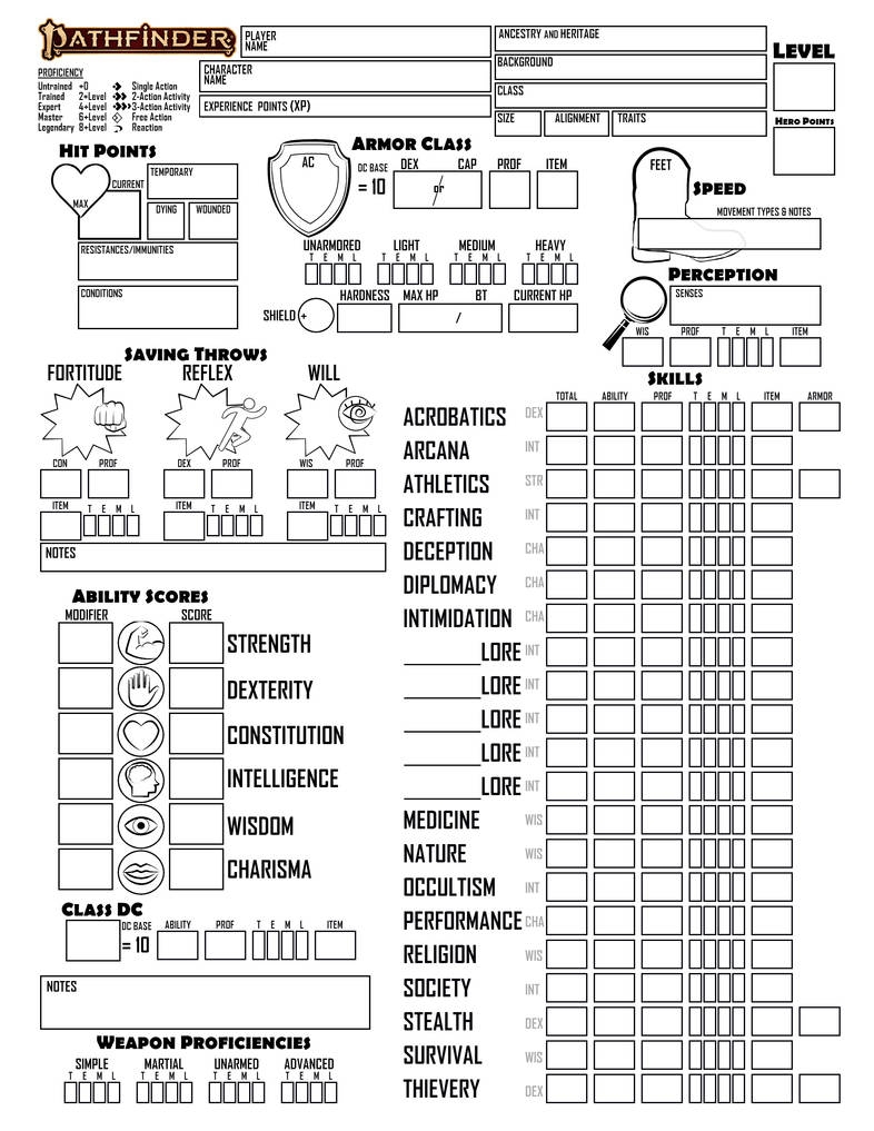 pathfinder character sheet printable