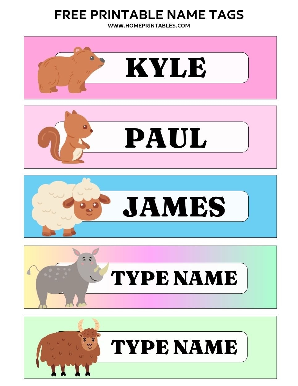 free printable animal name tags free printable animal name tags