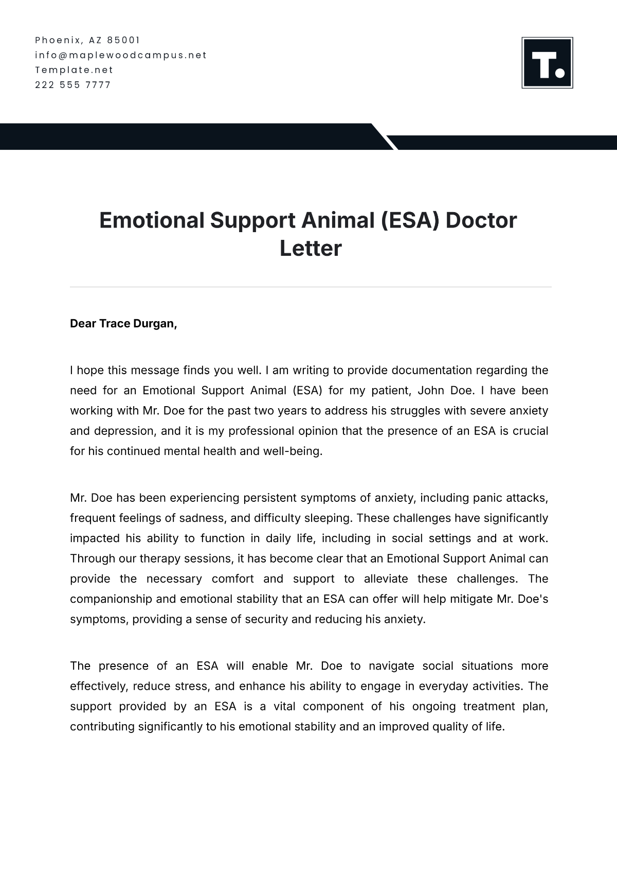 Free Emotional Support Animal ESA Doctor Letter Template To Edit Online Free Emotional Support Animal ESA Doctor Letter Template To Edit Online