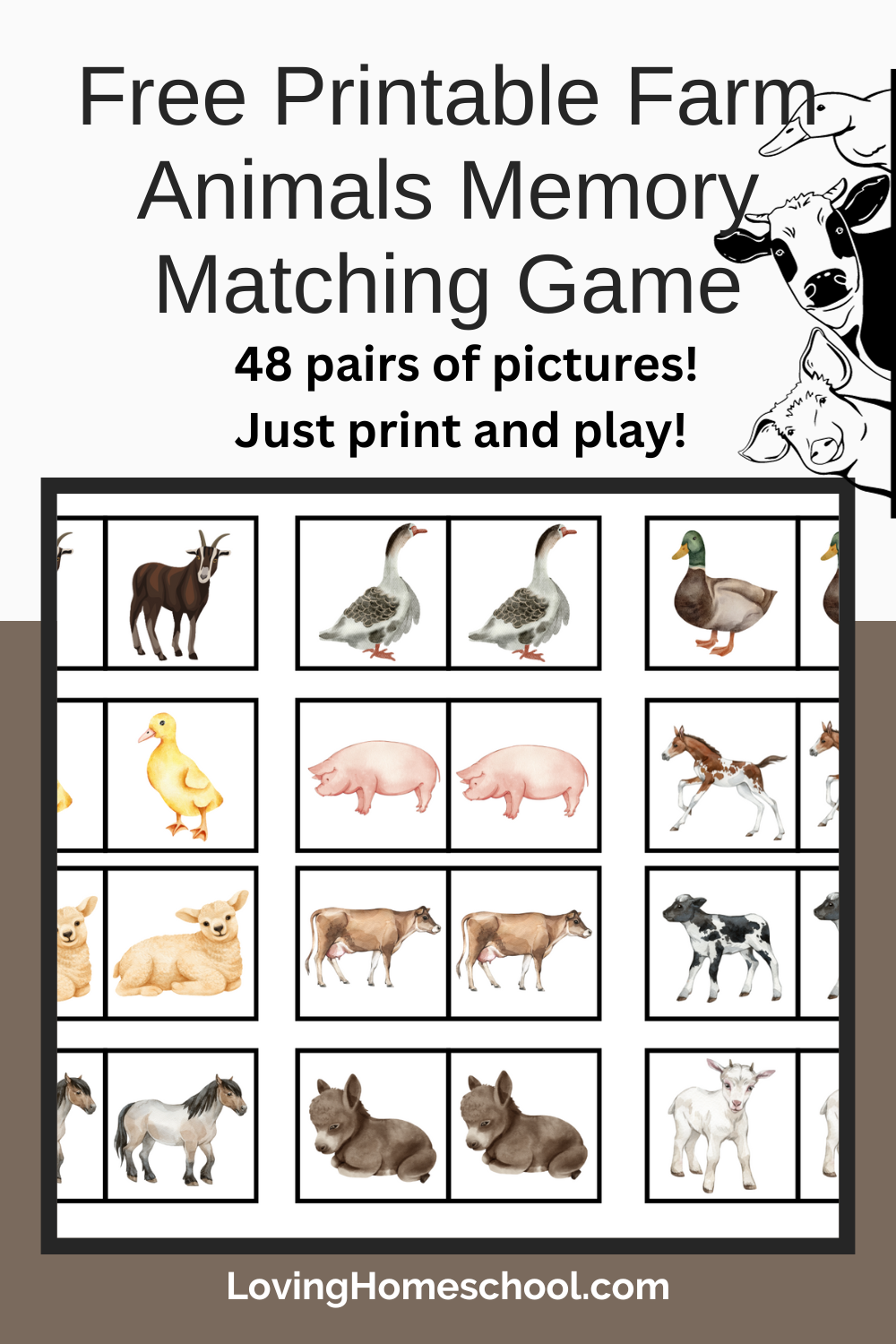 Free Printable Farm Animals Memory Matching Game LovingHomeschool Free Printable Farm Animals Memory Matching Game LovingHomeschool