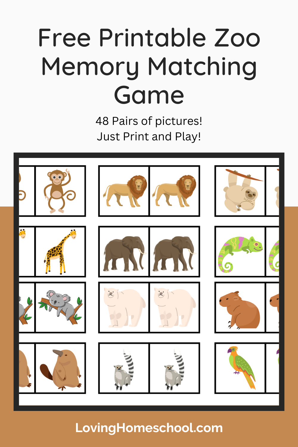 Free Printable Zoo Memory Matching Game LovingHomeschool