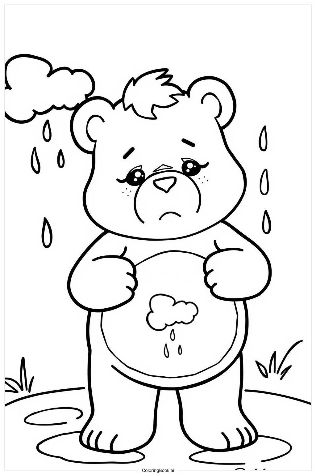 Grumpy Care Bear Under A Rainy Sky Coloring Page Free PDF PNG Printable Grumpy Care Bear Under A Rainy Sky Coloring Page Free PDF PNG Printable