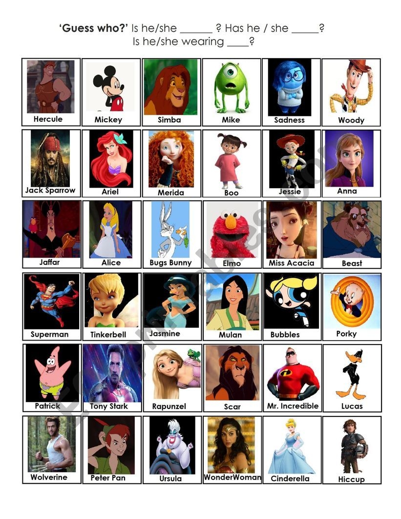Guess Who Cartoon Characters ESL Worksheet By Ibraim1390 Guess Who Cartoon Characters ESL Worksheet By Ibraim1390