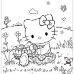 Hello Kitty Celebrating Easter With Eggs 2 Coloring Page Free PDF PNG Printable