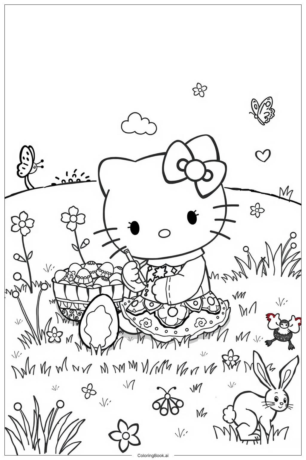 Hello Kitty Celebrating Easter With Eggs 2 Coloring Page Free PDF PNG Printable Hello Kitty Celebrating Easter With Eggs 2 Coloring Page Free PDF PNG Printable