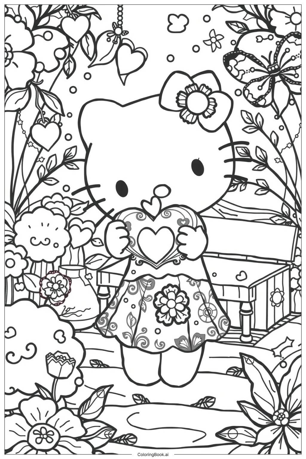 Hello Kitty Celebrating Easter With Eggs Coloring Page Free PDF PNG Printable Hello Kitty Celebrating Easter With Eggs Coloring Page Free PDF PNG Printable