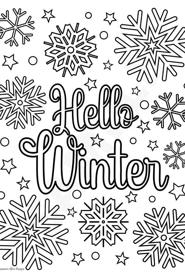 Hello Winter Coloring Page With Snowflakes Hello Winter Coloring Page With Snowflakes