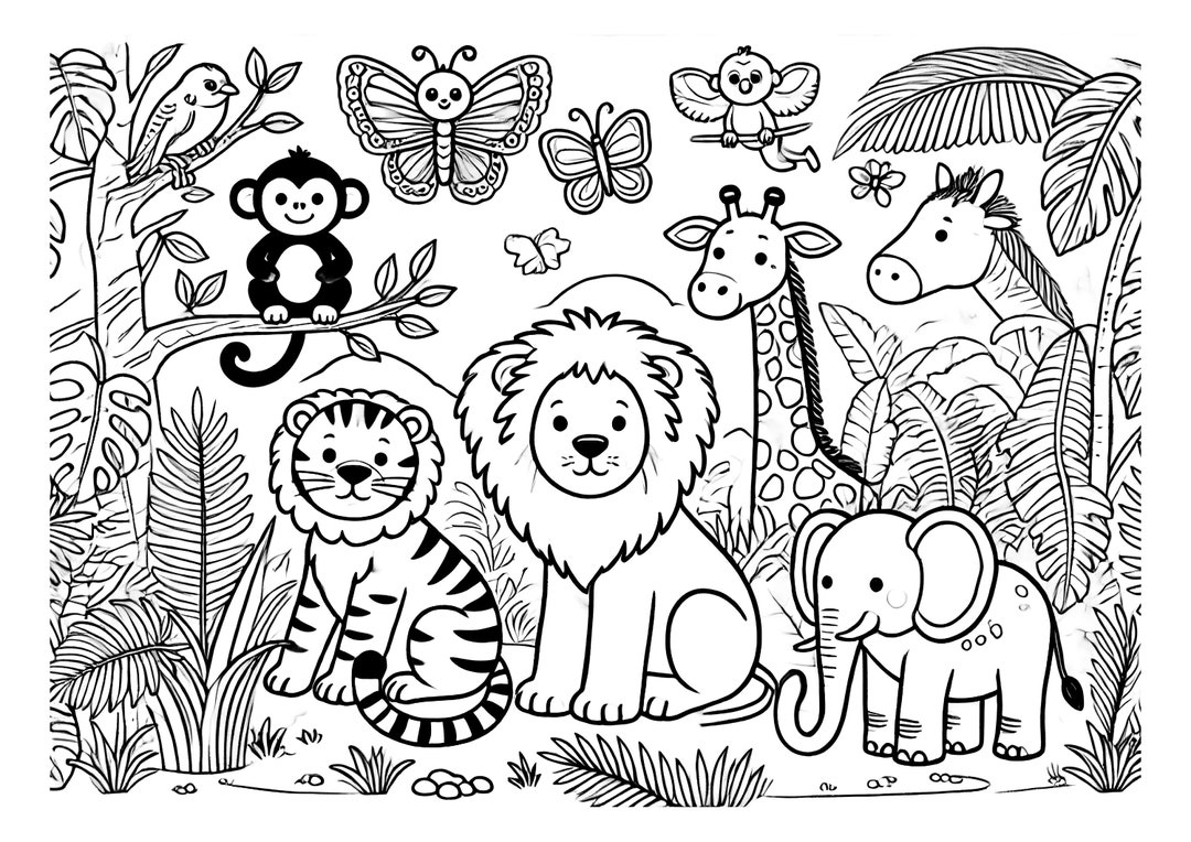 Jungle Animals Coloring Page Tiger Lion Giraffe digital Download Etsy Jungle Animals Coloring Page Tiger Lion Giraffe digital Download Etsy