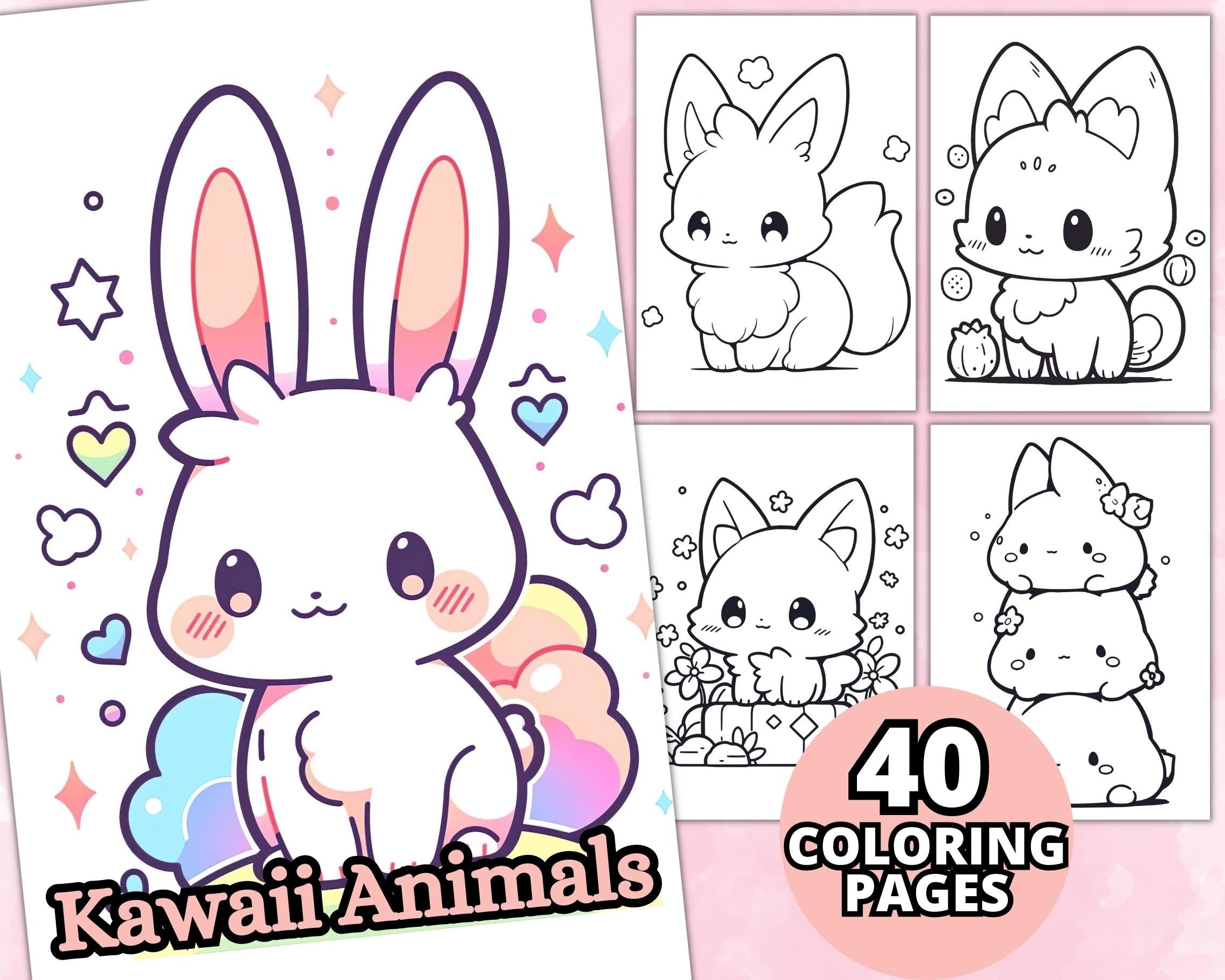 Kawaii Animals Coloring Pages 40 Cute Designs printable PDF Etsy Kawaii Animals Coloring Pages 40 Cute Designs printable PDF Etsy