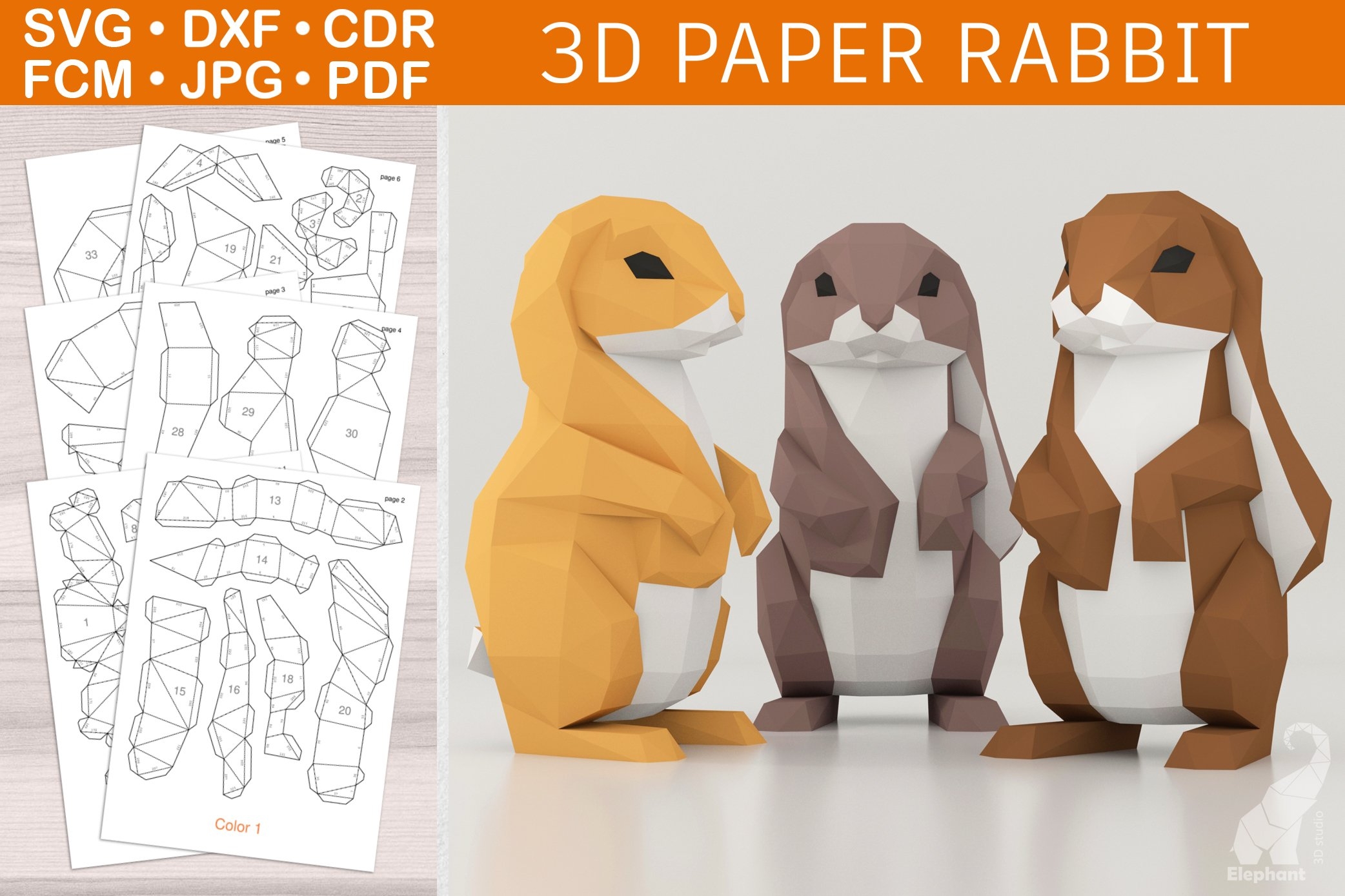 Low Poly 3D Paper Craft Rabbit Template Low Poly 3D Paper Craft Rabbit Template