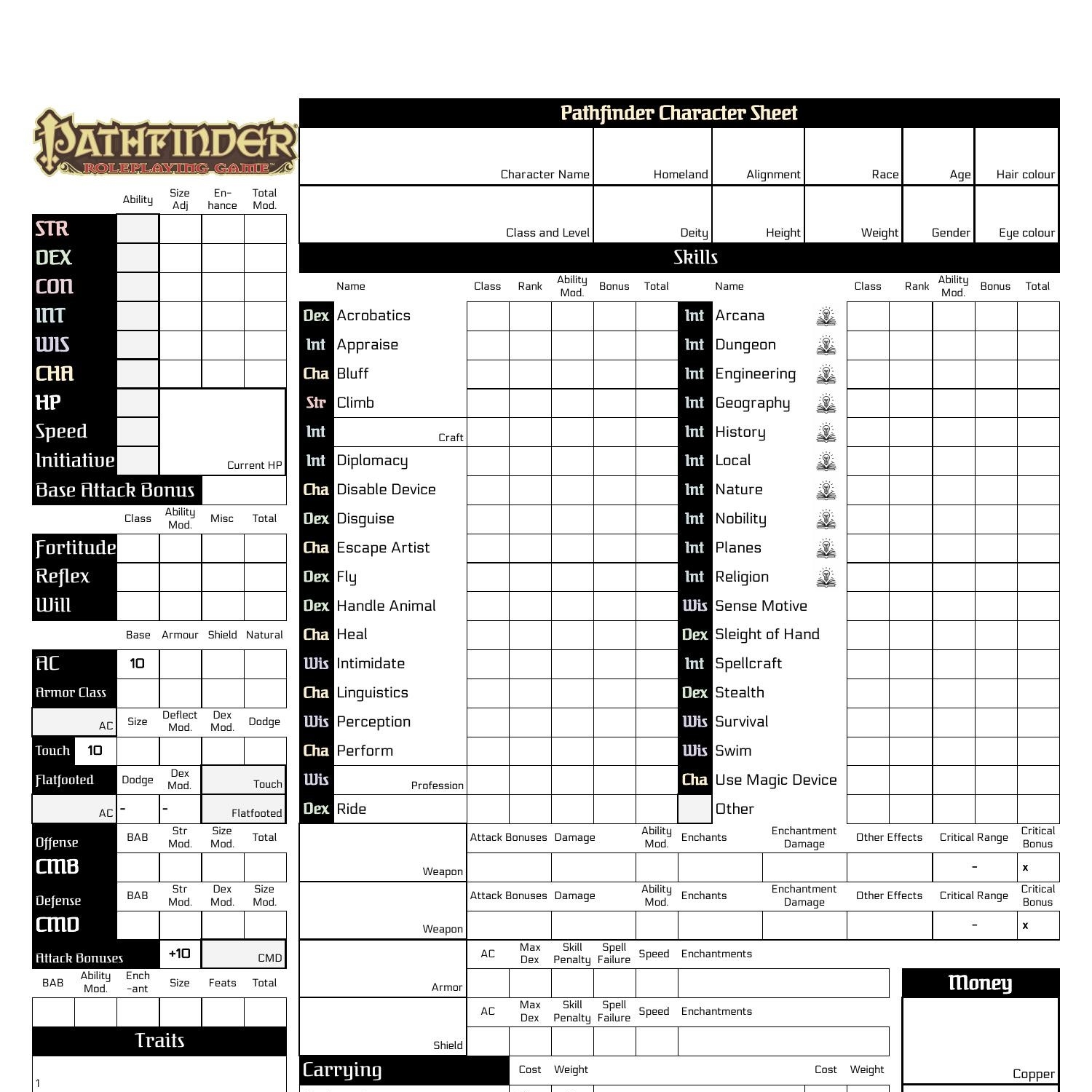 Pathfinder Character Sheet Sheet1 pdf DocDroid