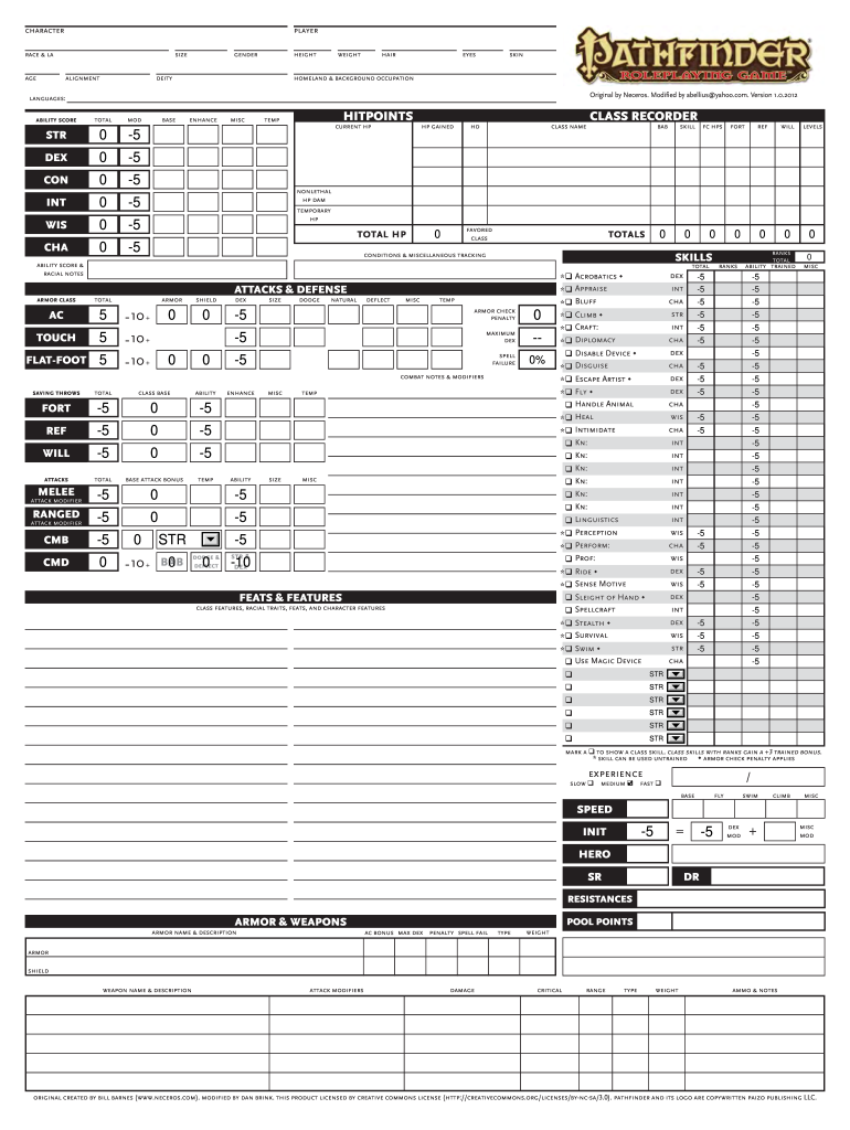 Pathfinder Roleplaying Sheet Fill Out Sign Online DocHub