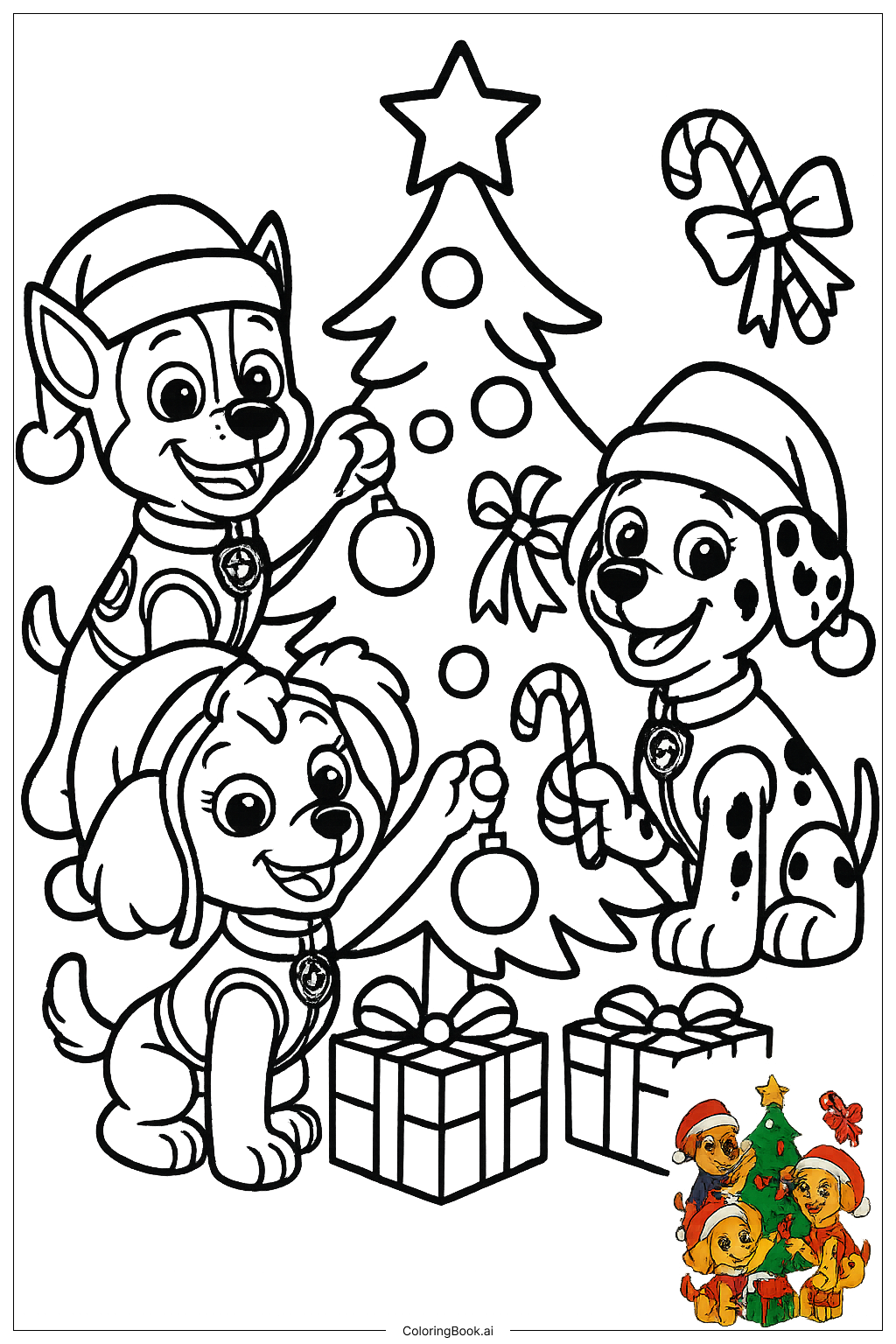 Paw Patrol Christmas Tree Decorating Coloring Page Free PDF PNG Printable Paw Patrol Christmas Tree Decorating Coloring Page Free PDF PNG Printable