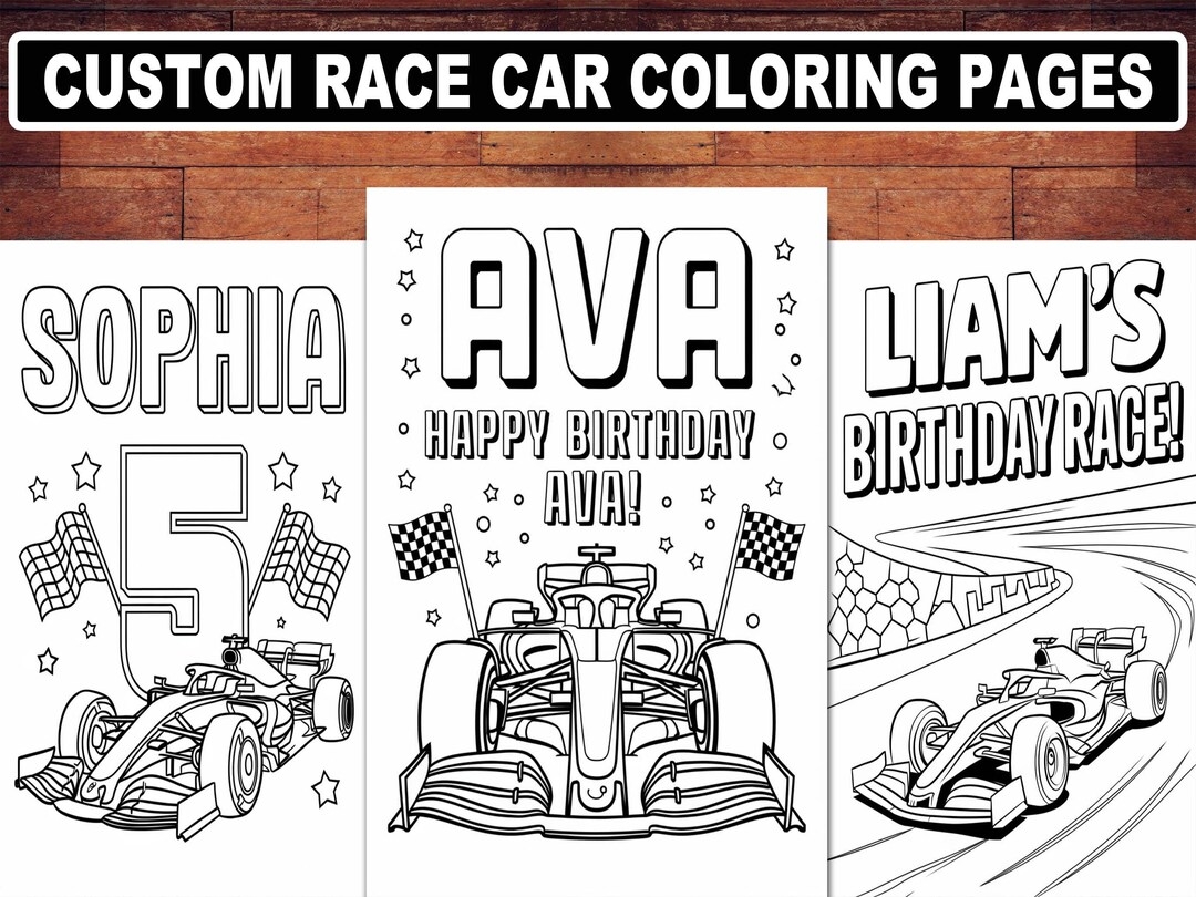 Personalized Race Car Birthday Coloring Pages For Kids Custom Printable Party Activity Etsy Personalized Race Car Birthday Coloring Pages For Kids Custom Printable Party Activity Etsy
