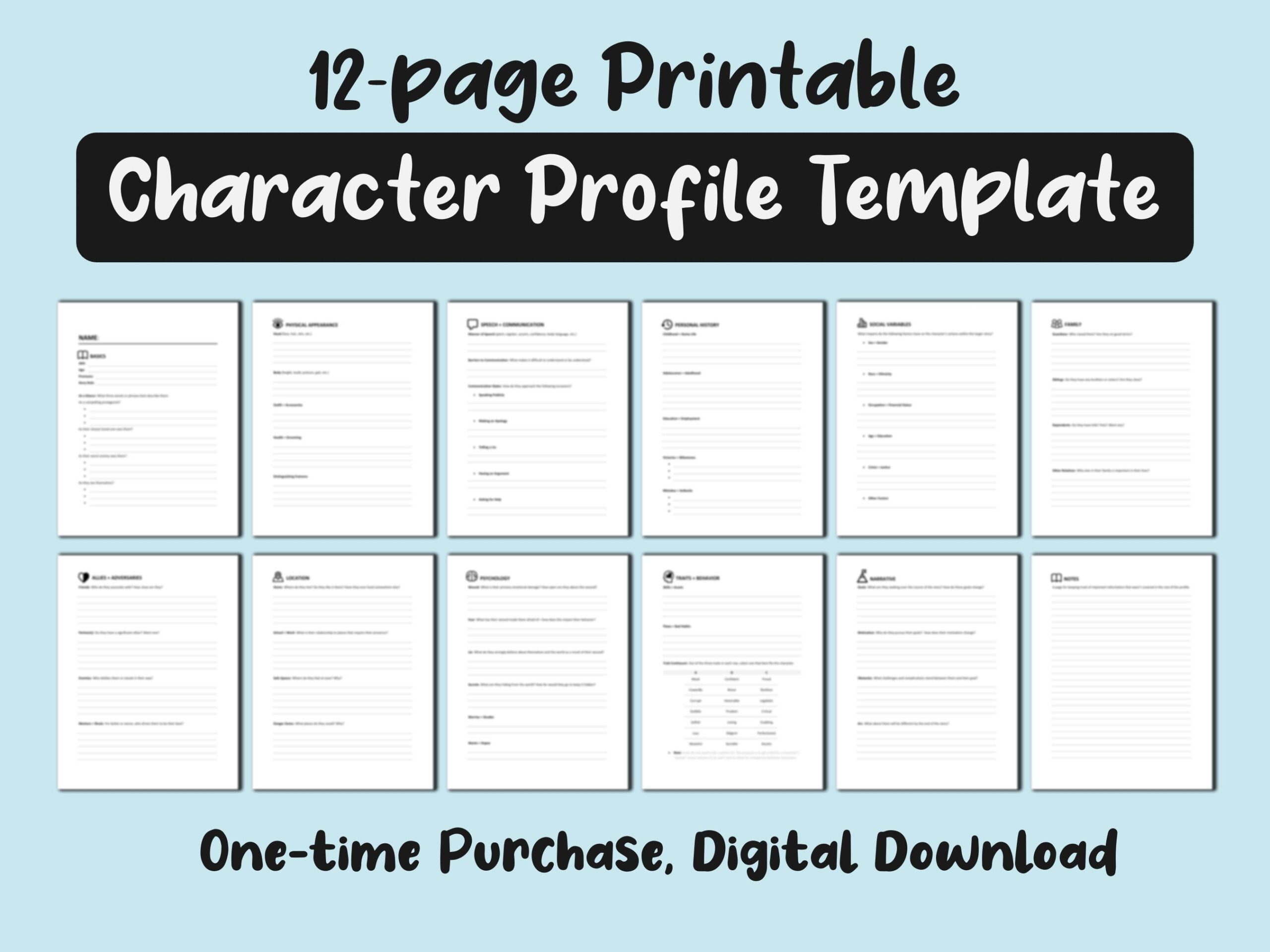 Printable Character Profile Template 12 Pages US Letter PDF Download Etsy Printable Character Profile Template 12 Pages US Letter PDF Download Etsy