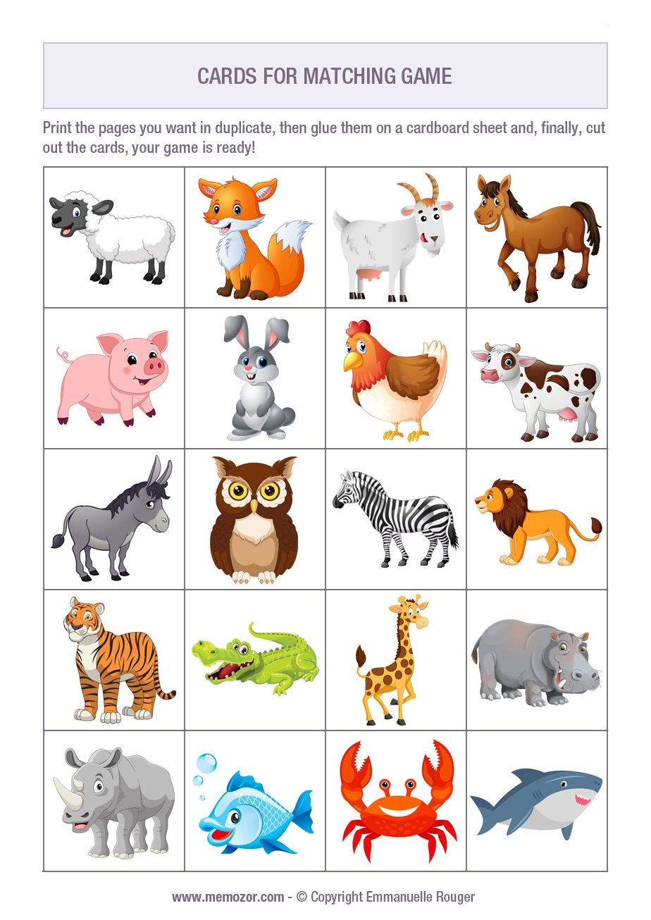 Printable Matching Game Animals 60 Cards To Cut Out Memozor Printable Matching Game Animals 60 Cards To Cut Out Memozor