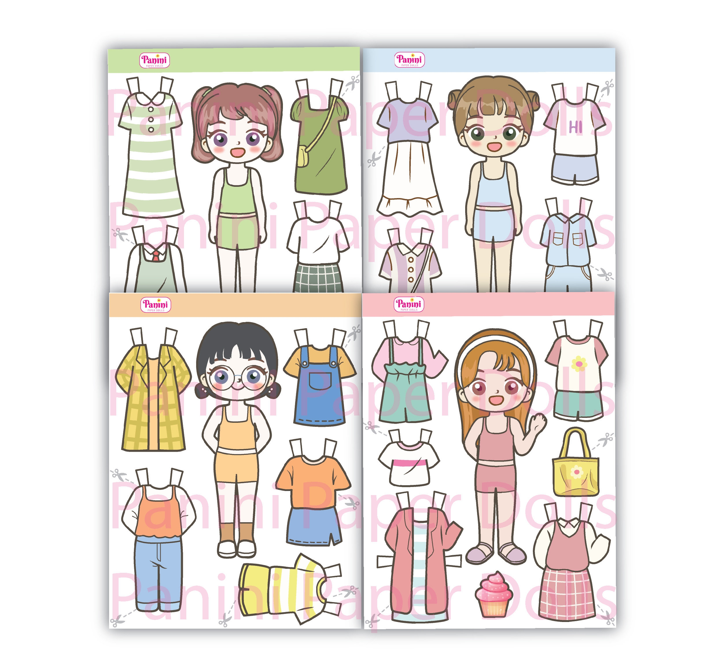 Printable Paper Doll Cute Kawaii Paper Dolls Dress Up Toys Instant Digital Download Etsy