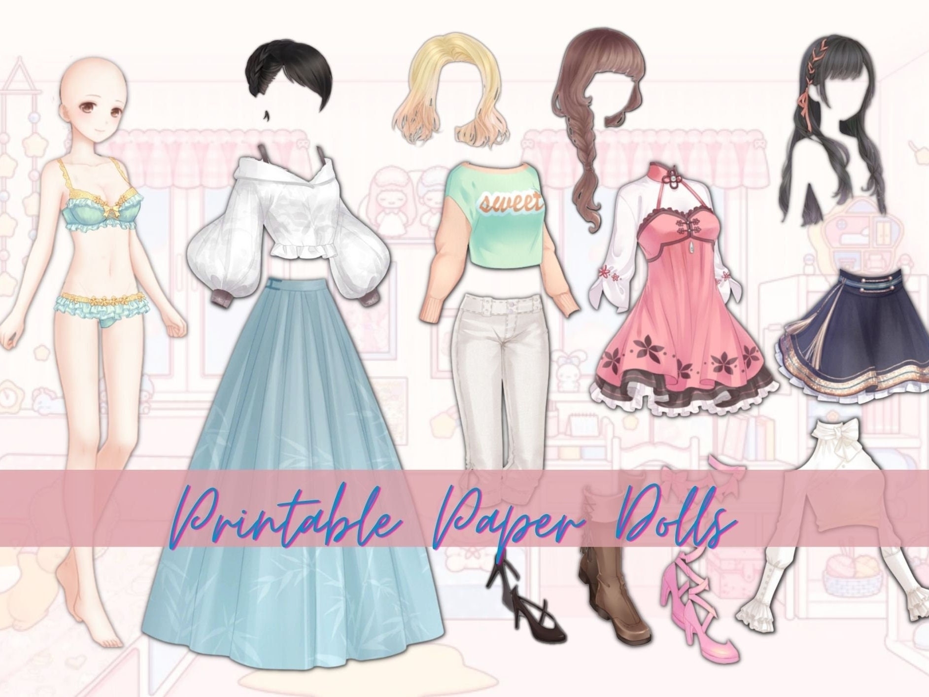 Printable Paper Dolls Anime Printable Activity Book For Girls Instant Download Dress Up Etsy