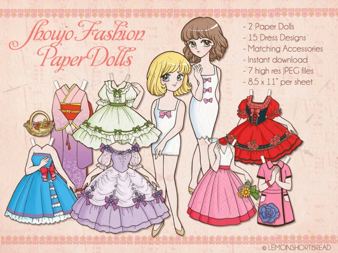 Printable Paper Dolls Fashion Digital Download Children s Crafts Toys DIY Retro Anime Japanese Shoujo Stye Etsy