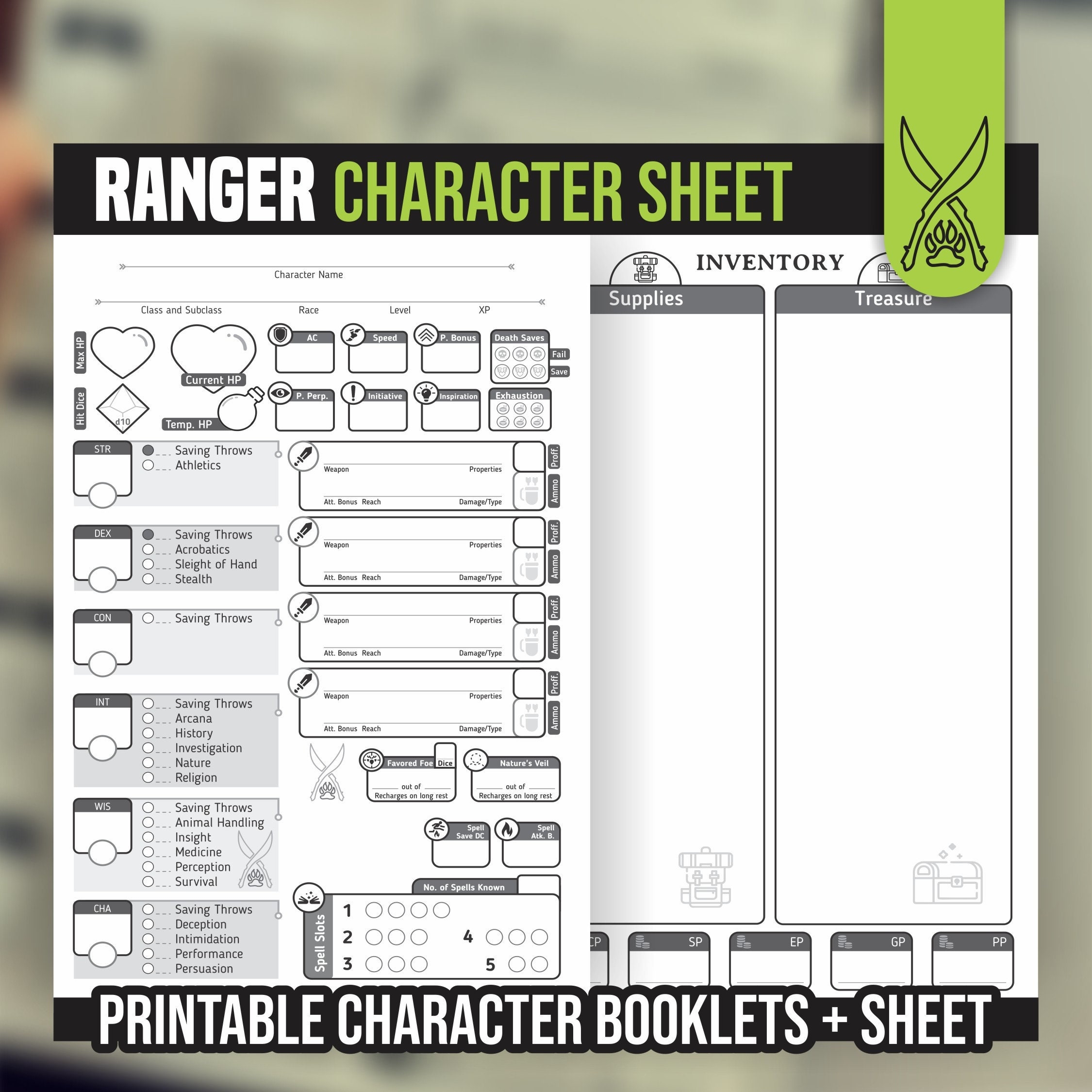 RANGER CHARACTER SHEET For DnD 5e Form Fillable Pdf Dungeons And Dragons Printable Character Sheet D D DnD Character Journal RANGER CHARACTER SHEET For DnD 5e Form Fillable Pdf Dungeons And Dragons Printable Character Sheet D D DnD Character Journal