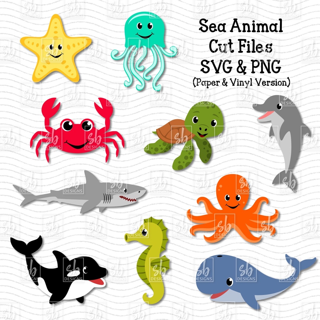 Sea Animal Cut Files Sea Animal SVG Sea Animal Clip Art Cute Ocean Animals Baby Ocean Animal SVG Ocean Animal Cut Files Animal SVG Etsy