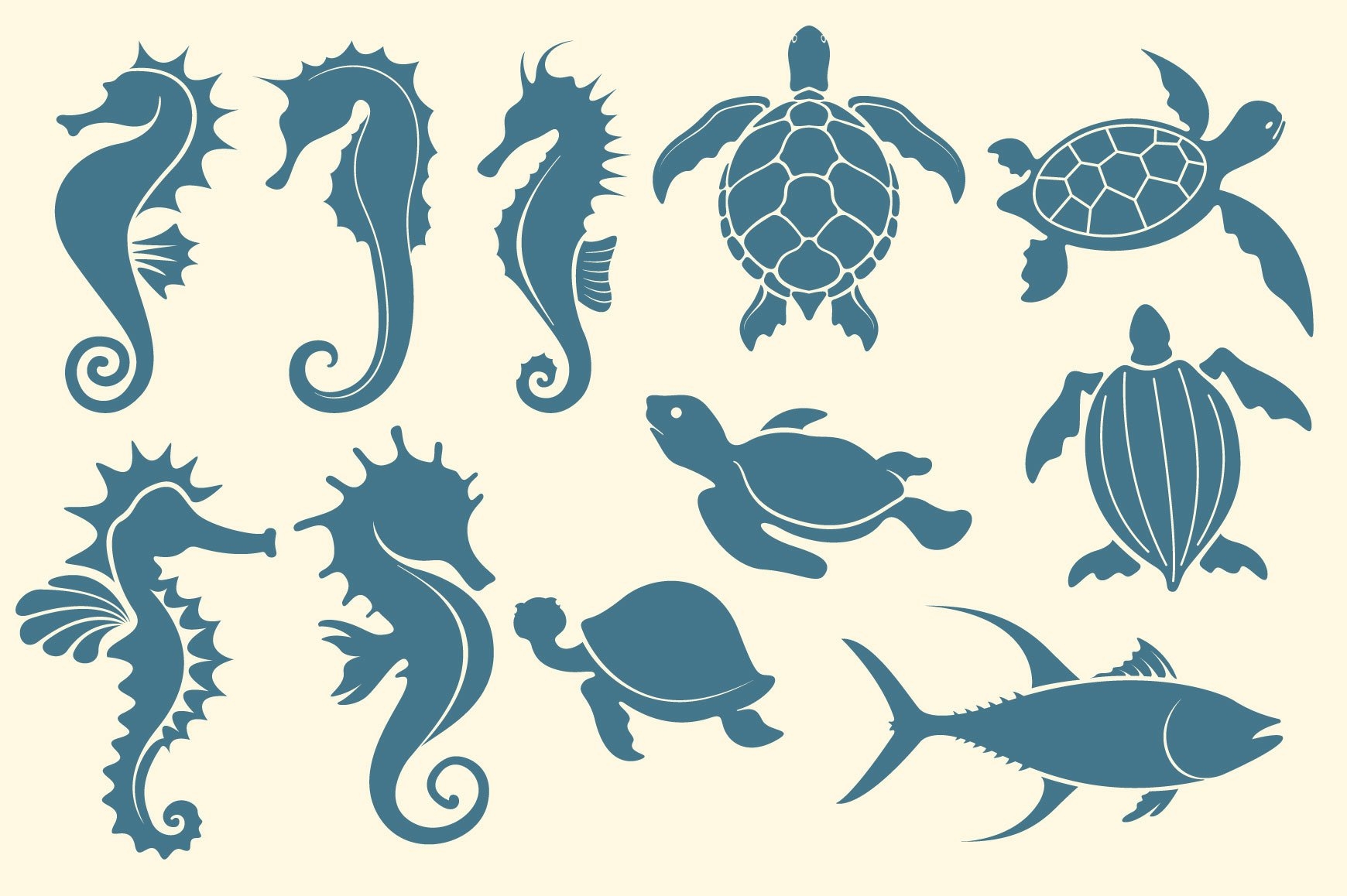 Sea Animal Silhouette Vector Set 2487439 